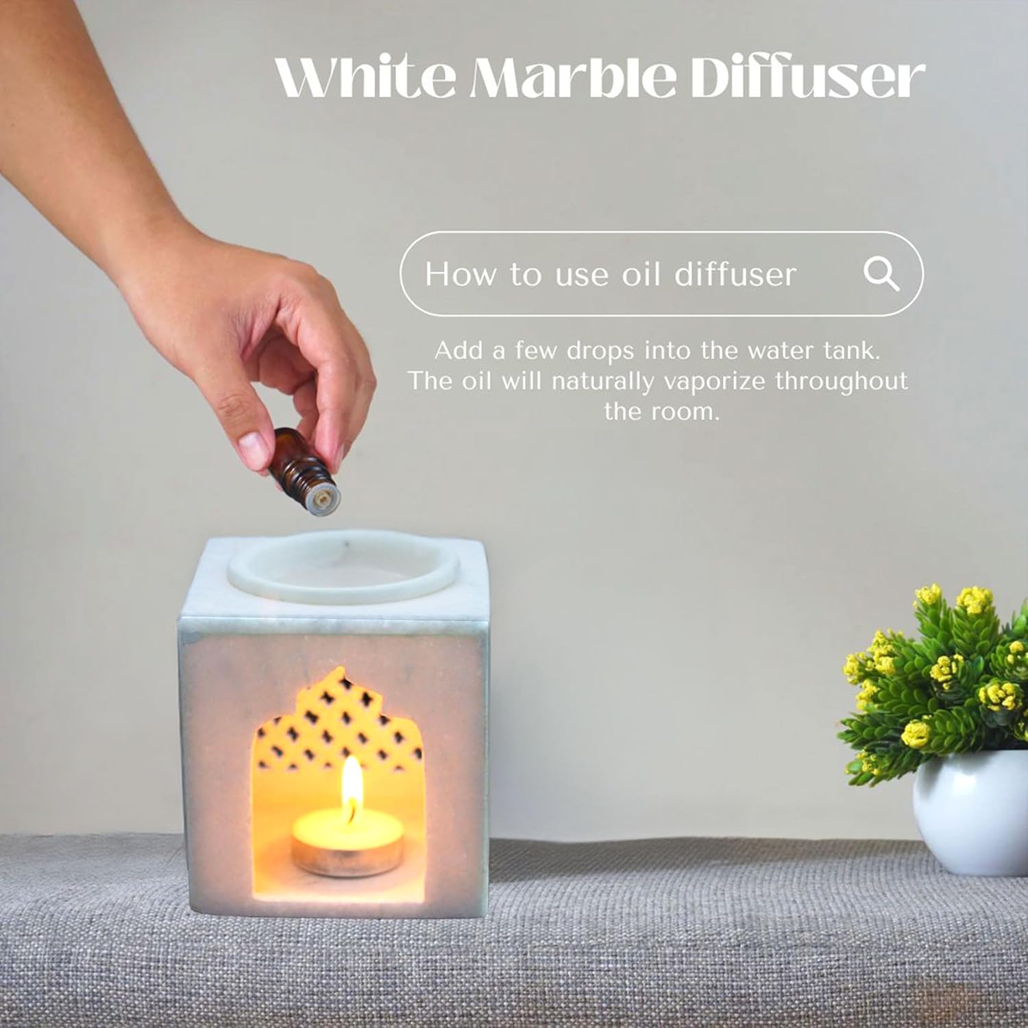 White Marble Aroma Diffuser - Essential Oil Burner, Camphor Fragrance Kapur Dani Vaporizer for Home, Office, Bathroom (White) — photo — 5 of 9
