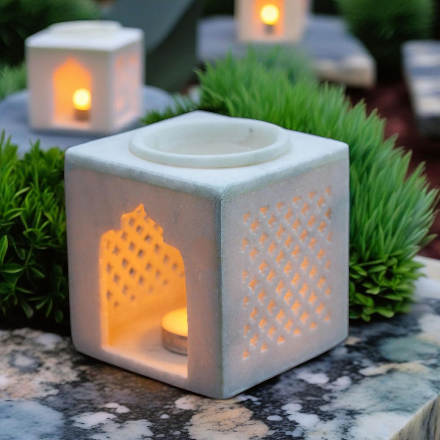 White Marble Aroma Diffuser - Essential Oil Burner, Camphor Fragrance Kapur Dani Vaporizer for Home, Office, Bathroom (White) — photo — 4 of 9
