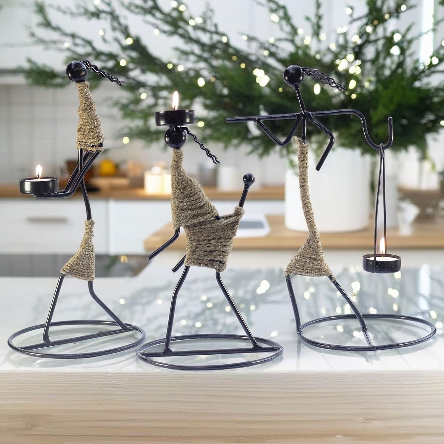 Iron Tealight Holder Set – Handcrafted Metal Worker Figurines with Jute Wrap, 12-Inch – Decorative Candle Holders for Home, Festivals, and Gifts — photo — 6 of 9