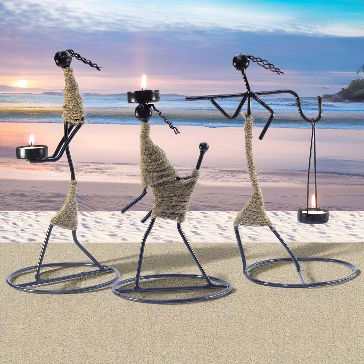 Iron Tealight Holder Set – Handcrafted Metal Worker Figurines with Jute Wrap, 12-Inch – Decorative Candle Holders for Home, Festivals, and Gifts — photo — 8 of 9