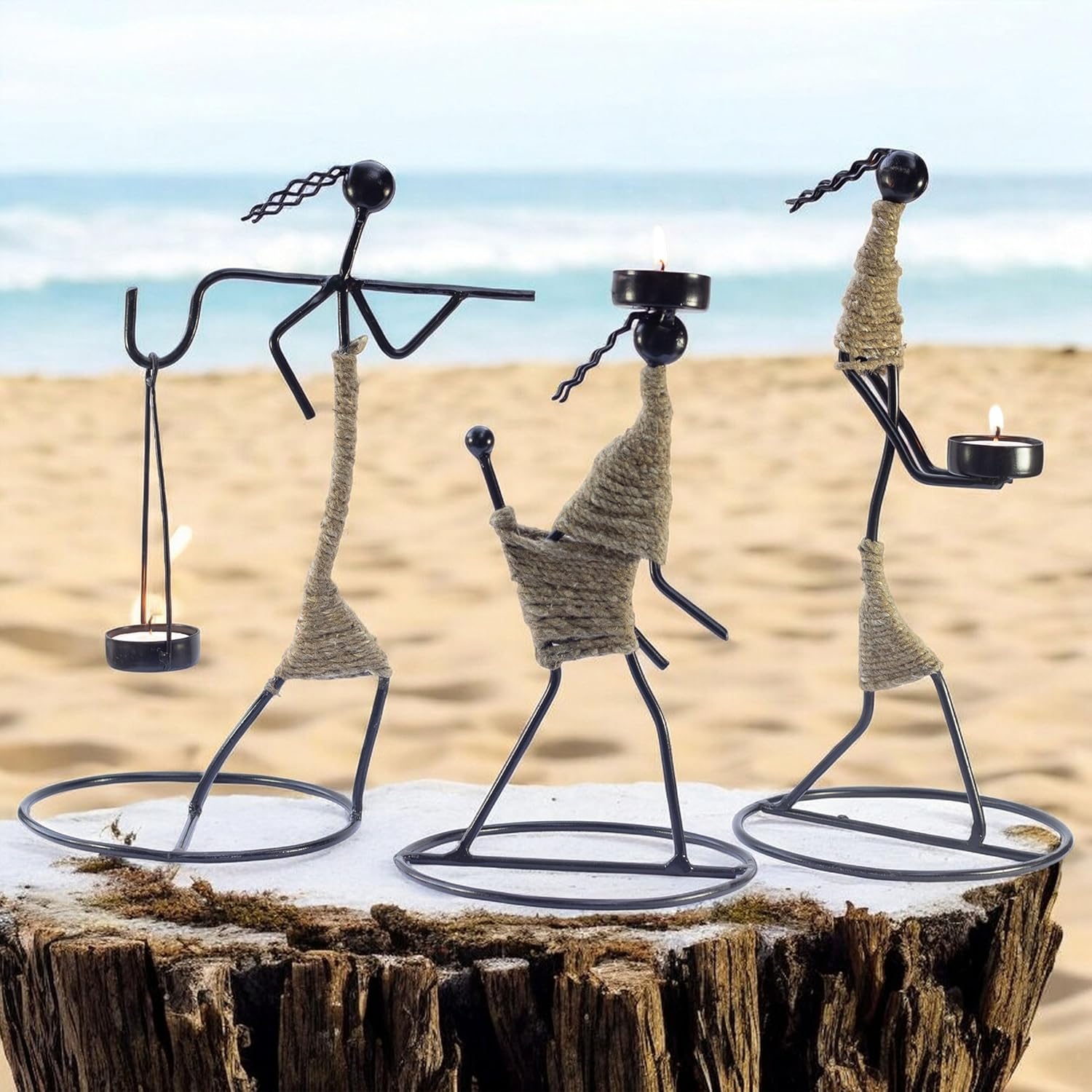 Iron Tealight Holder Set – Handcrafted Metal Worker Figurines with Jute Wrap, 12-Inch – Decorative Candle Holders for Home, Festivals, and Gifts — photo — 7 of 9