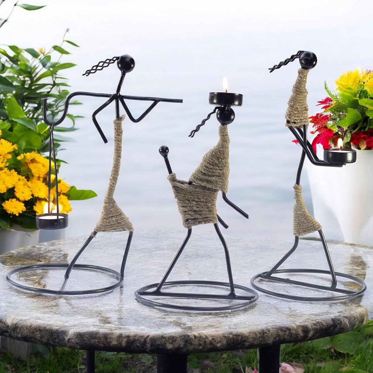 Iron Tealight Holder Set – Handcrafted Metal Worker Figurines with Jute Wrap, 12-Inch – Decorative Candle Holders for Home, Festivals, and Gifts — photo — 4 of 9