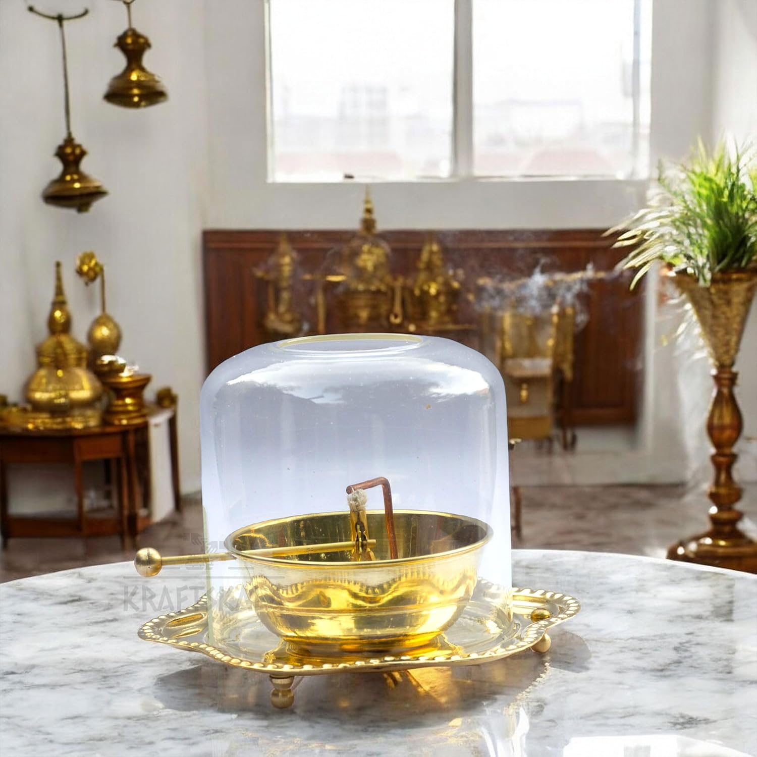 Brass Akhand Jyot Oil Diya | Rotating Wick | Perfect for Spiritual Decor, Hindu Rituals, Diwali Festive Gifts (5inch) — photo — 3 of 7
