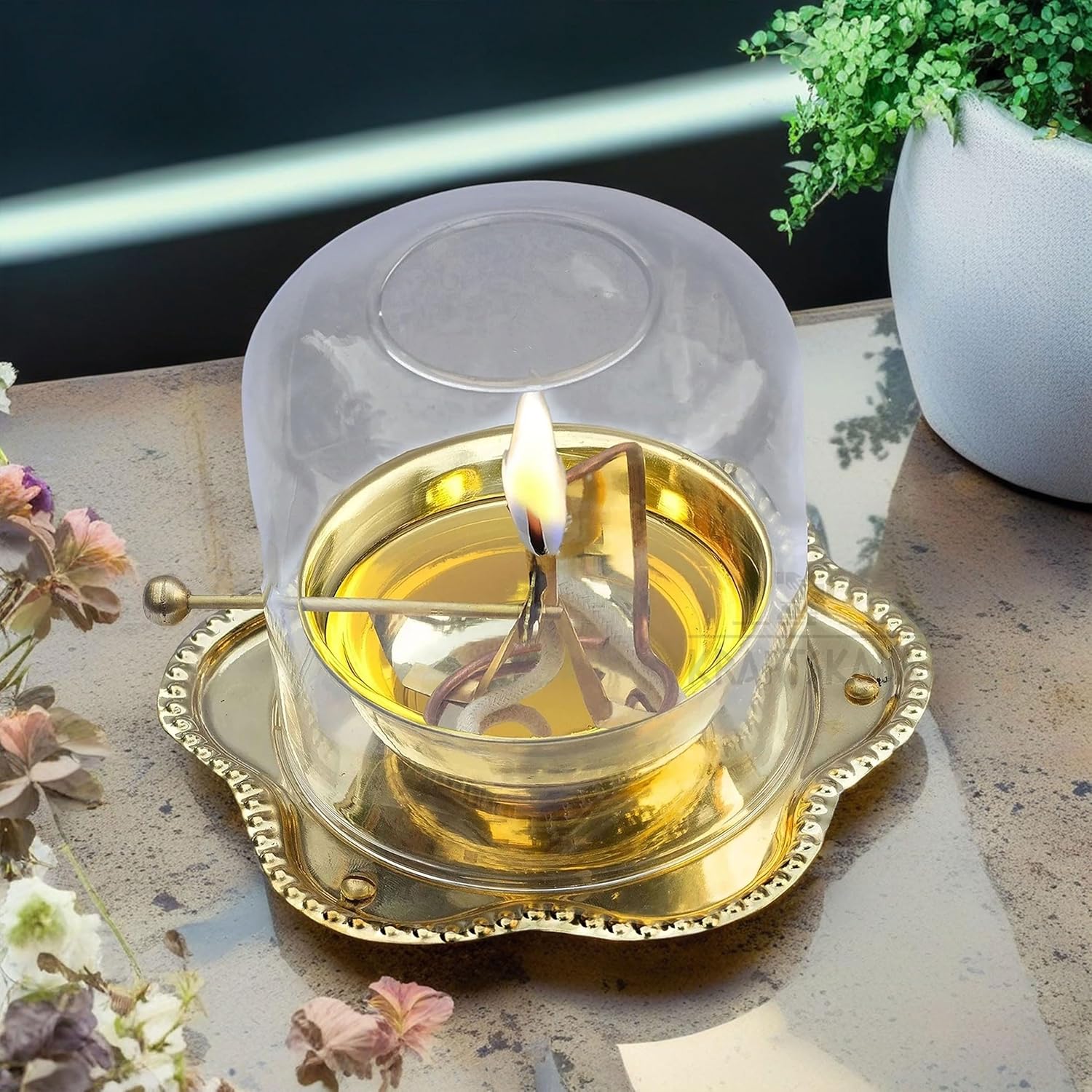 Brass Akhand Jyot Oil Diya | Rotating Wick | Perfect for Spiritual Decor, Hindu Rituals, Diwali Festive Gifts (5inch) — photo — 7 of 7