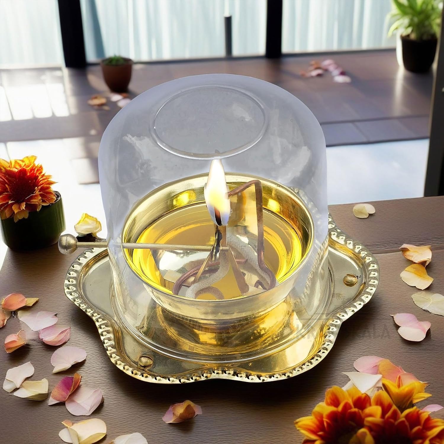 Brass Akhand Jyot Oil Diya | Rotating Wick | Perfect for Spiritual Decor, Hindu Rituals, Diwali Festive Gifts (5inch) — photo — 2 of 7