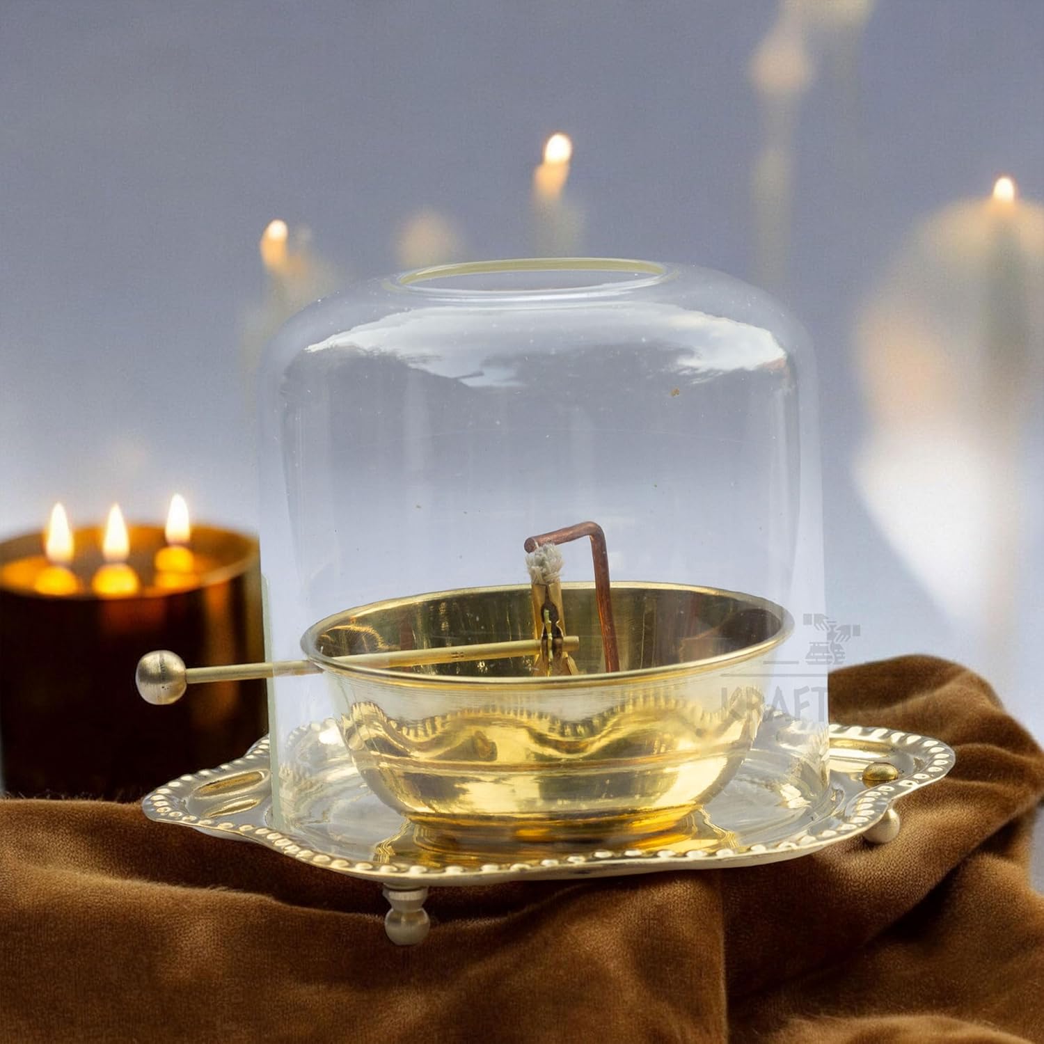Brass Akhand Jyot Oil Diya | Rotating Wick | Perfect for Spiritual Decor, Hindu Rituals, Diwali Festive Gifts (5inch) — photo — 6 of 7