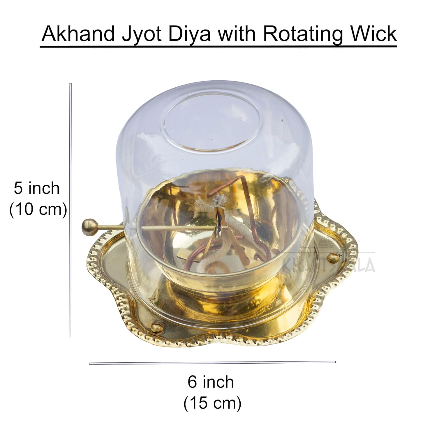 Brass Akhand Jyot Oil Diya | Rotating Wick | Perfect for Spiritual Decor, Hindu Rituals, Diwali Festive Gifts (5inch) — photo — 5 of 7