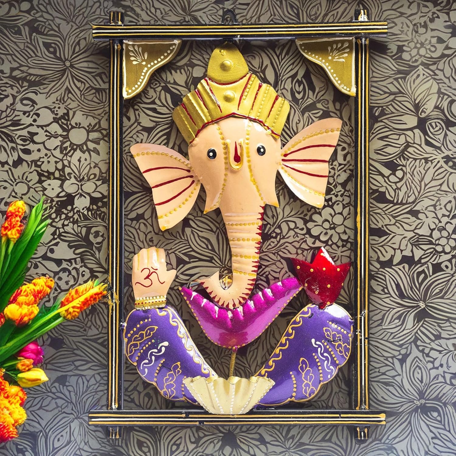 Ganesh Ghanti Diya TeaLight Candle Holder Wall Mounted Showpiece Statue with Mukut and Bell for Living Room, Home Entrance, Housewarming Gift — photo — 7 of 8
