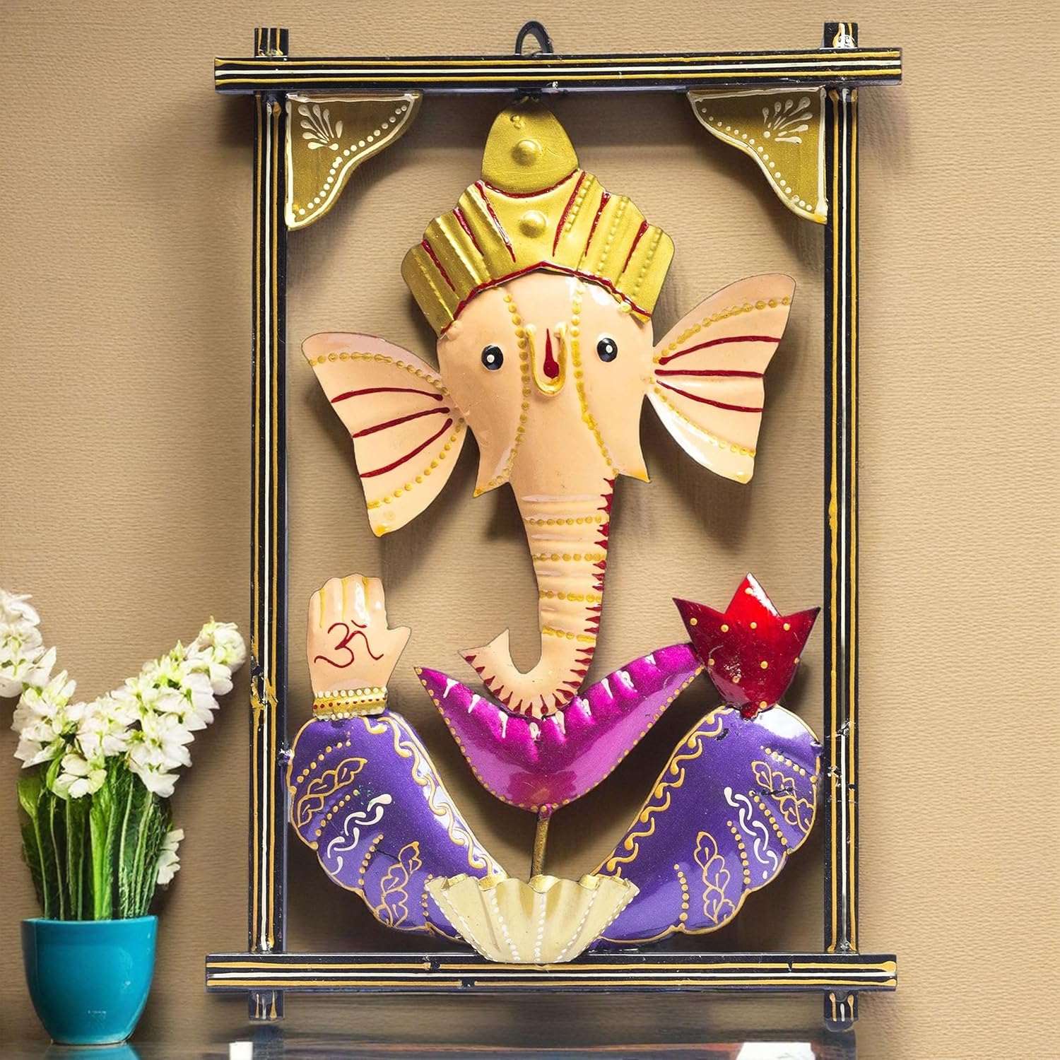 Ganesh Ghanti Diya TeaLight Candle Holder Wall Mounted Showpiece Statue with Mukut and Bell for Living Room, Home Entrance, Housewarming Gift — photo — 5 of 8