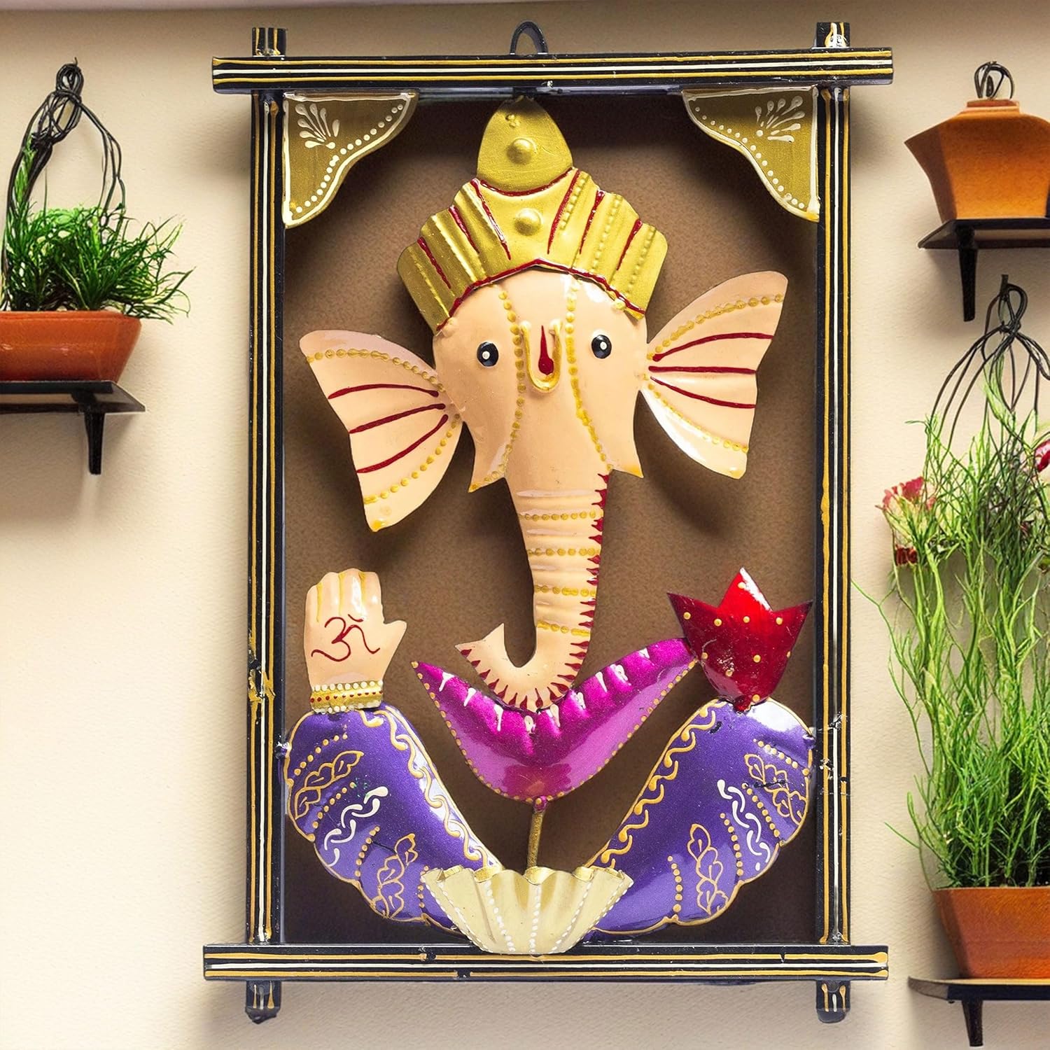 Ganesh Ghanti Diya TeaLight Candle Holder Wall Mounted Showpiece Statue with Mukut and Bell for Living Room, Home Entrance, Housewarming Gift — photo — 3 of 8