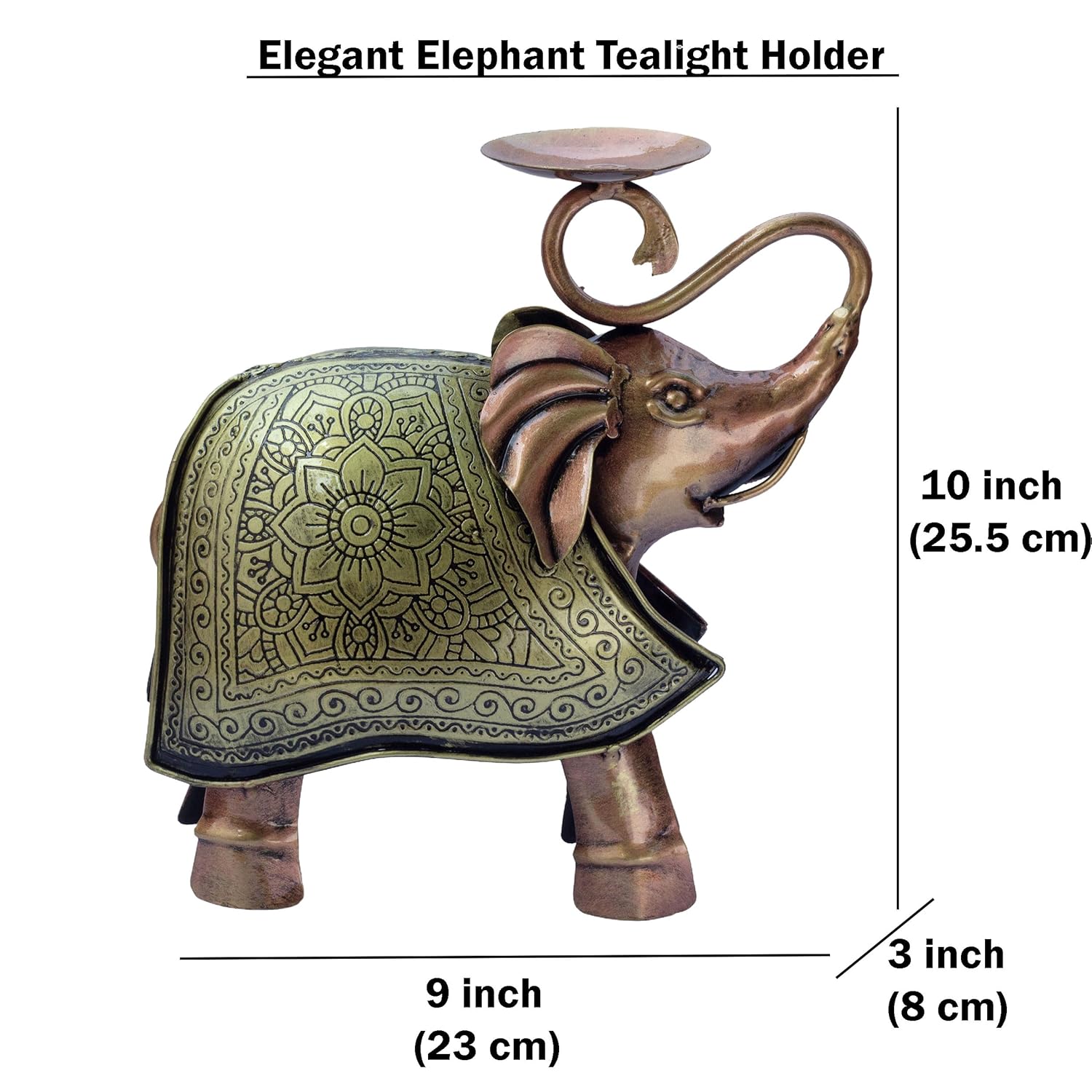 Elegant Carved Metal Elephant TeaLight Candle Holder Tabletop Showpiece for Living Room, Candle Light Dinners, Home Decor, Diwali Gift — photo — 5 of 8