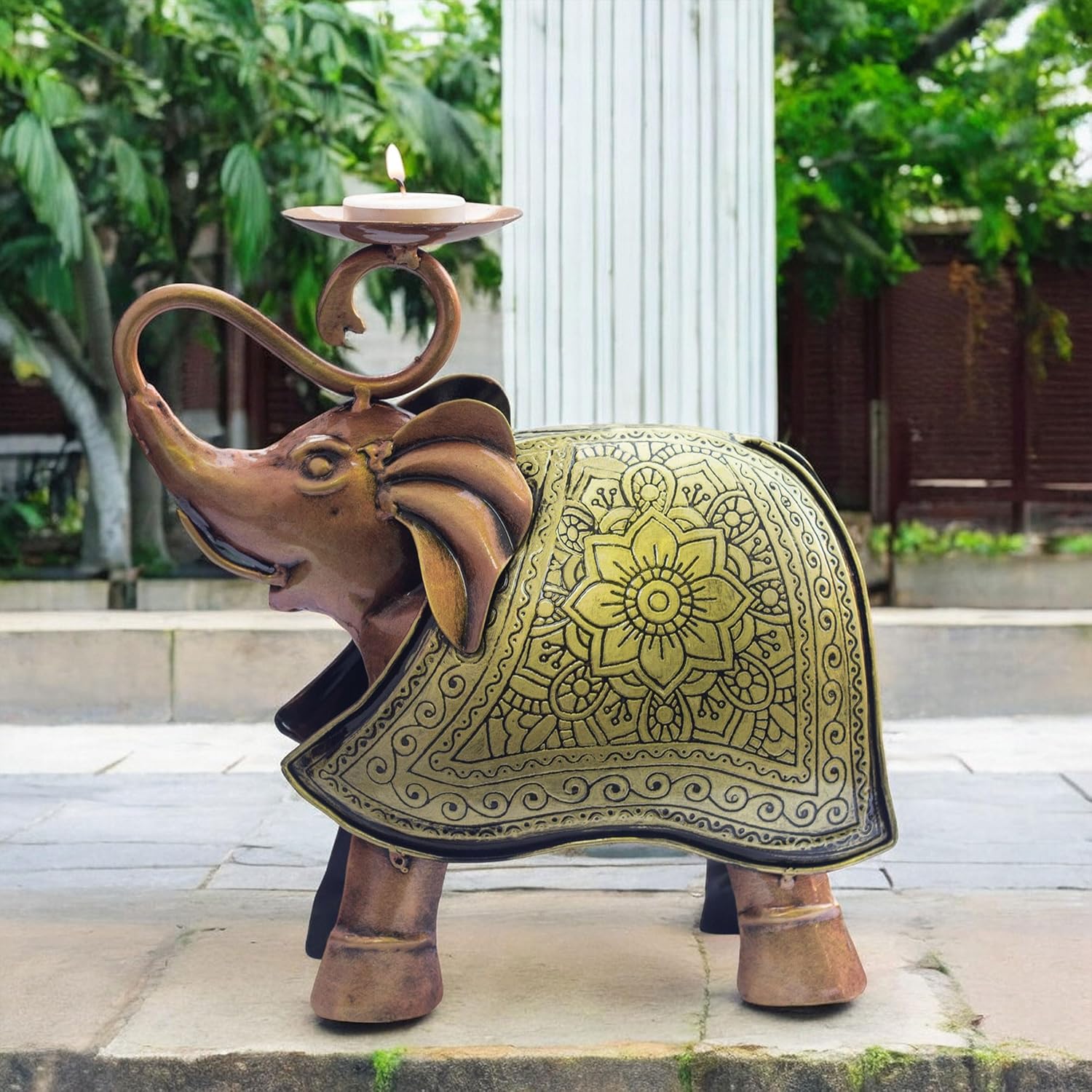 Elegant Carved Metal Elephant TeaLight Candle Holder Tabletop Showpiece for Living Room, Candle Light Dinners, Home Decor, Diwali Gift — photo — 8 of 8