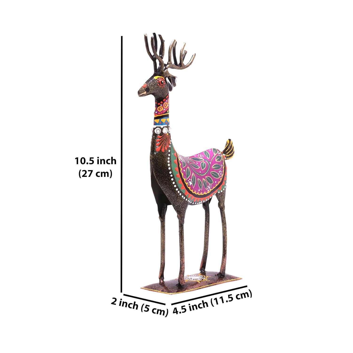 Handpainted Iron Deer Showpiece Pack of Two Vibrantly Coloured Tabletop Living Room Office Home Decor Gift Item 10.5x4.5 inch — photo — 6 of 7