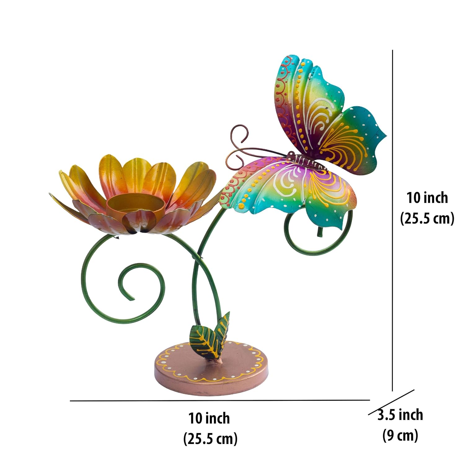 Hand-Painted Iron Tealight Candle Holder | Vibrant and Sturdy Decorative Accent for Wall or Table | Ideal for Entryways, Living Rooms, Patios, and Gardens | 10x5x10 Inches (Butterfly) — photo — 5 of 7