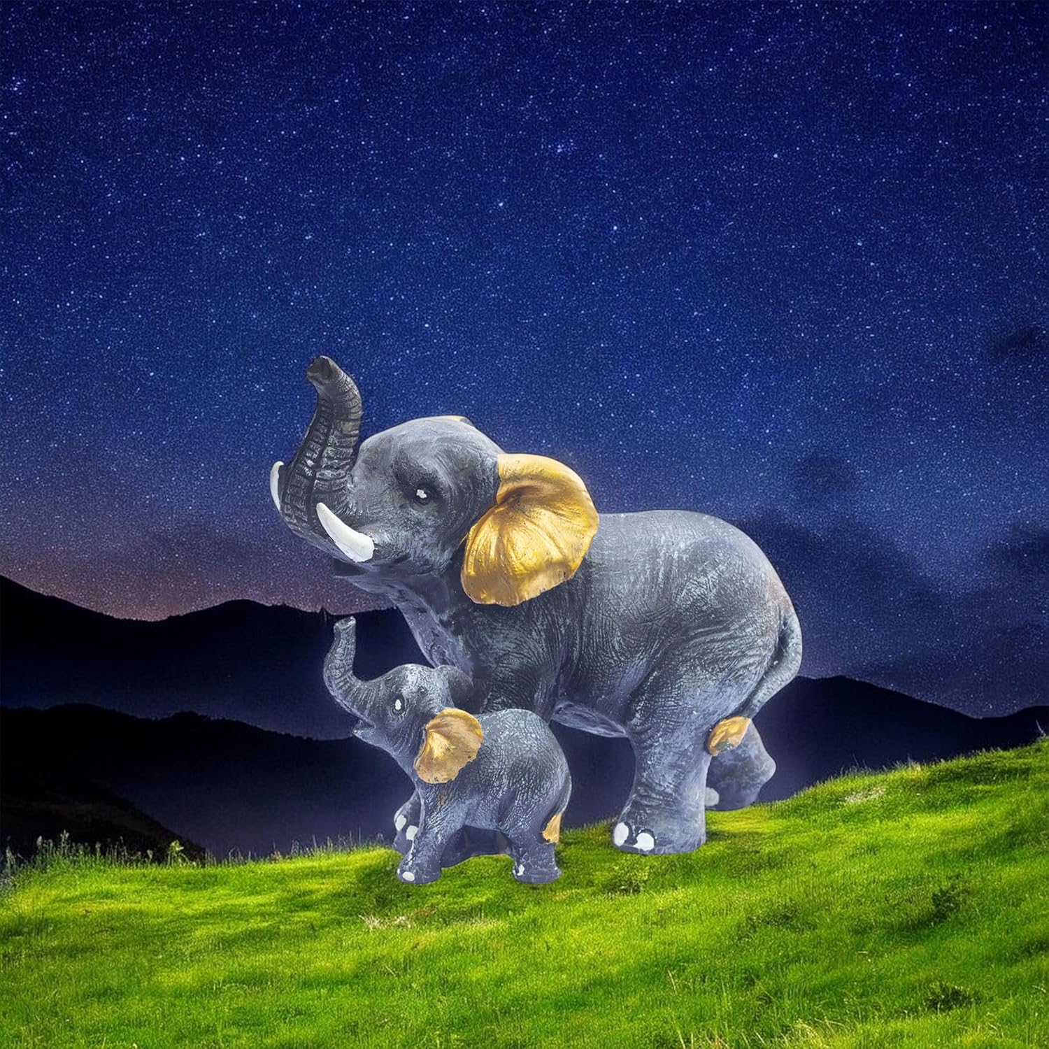 Polyresin 6" Elephant with Baby Statue for Home Decor – Vastu & Feng Shui Good Luck Symbol – Decorative Showpiece for Entryway, Living Room, Office, Gift (Black) — photo — 6 of 7