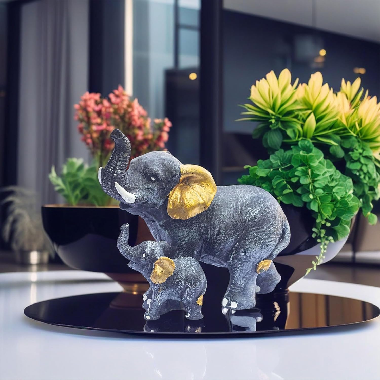 Polyresin 6" Elephant with Baby Statue for Home Decor – Vastu & Feng Shui Good Luck Symbol – Decorative Showpiece for Entryway, Living Room, Office, Gift (Black) — photo — 2 of 7