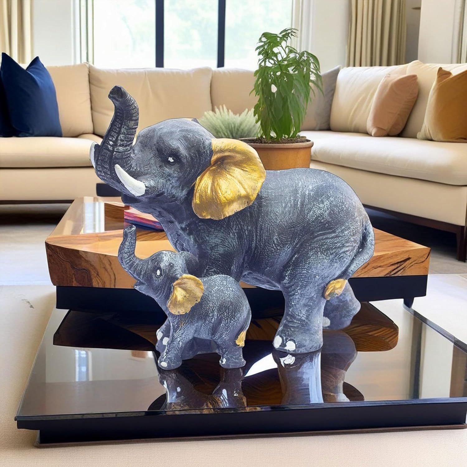 Polyresin 6" Elephant with Baby Statue for Home Decor – Vastu & Feng Shui Good Luck Symbol – Decorative Showpiece for Entryway, Living Room, Office, Gift (Black) — photo — 7 of 7
