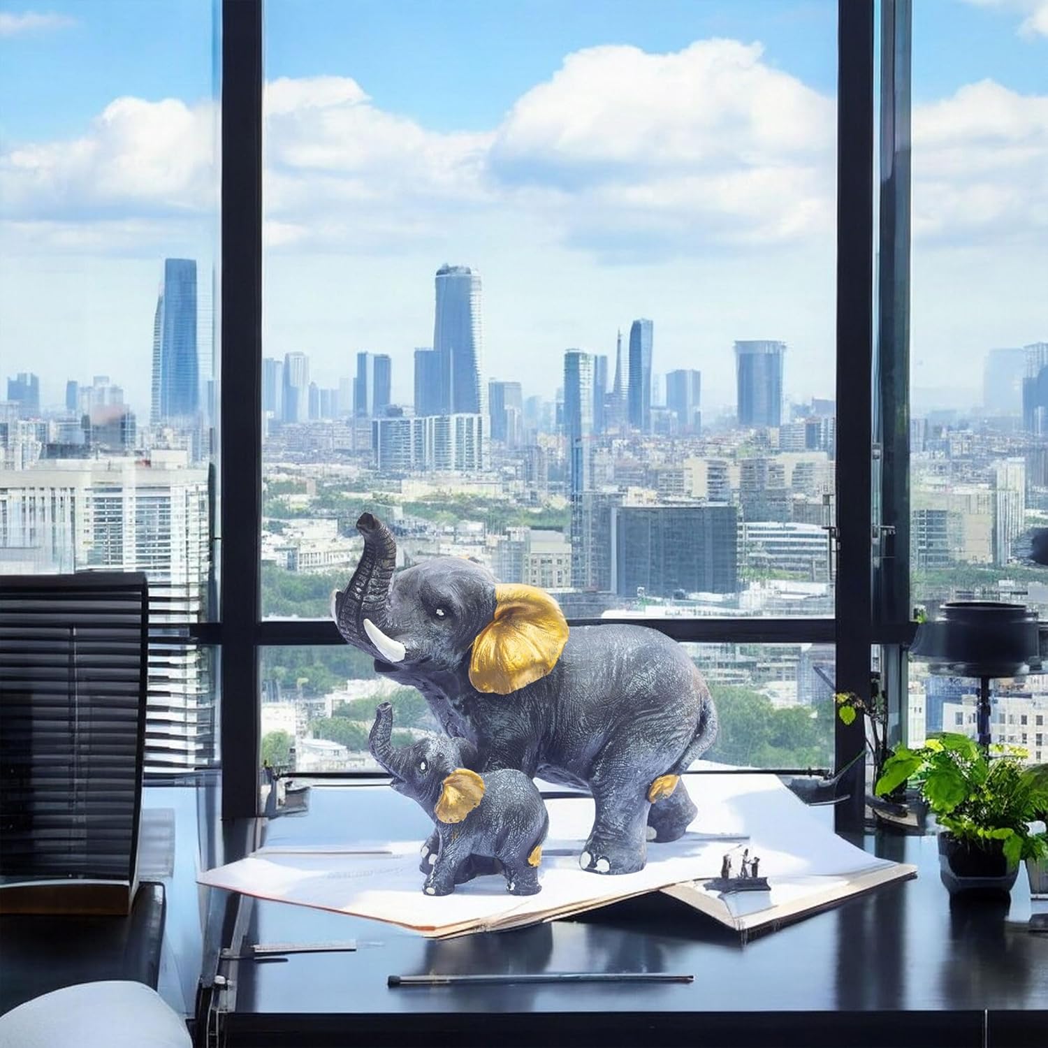 Polyresin 6" Elephant with Baby Statue for Home Decor – Vastu & Feng Shui Good Luck Symbol – Decorative Showpiece for Entryway, Living Room, Office, Gift (Black) — photo — 3 of 7