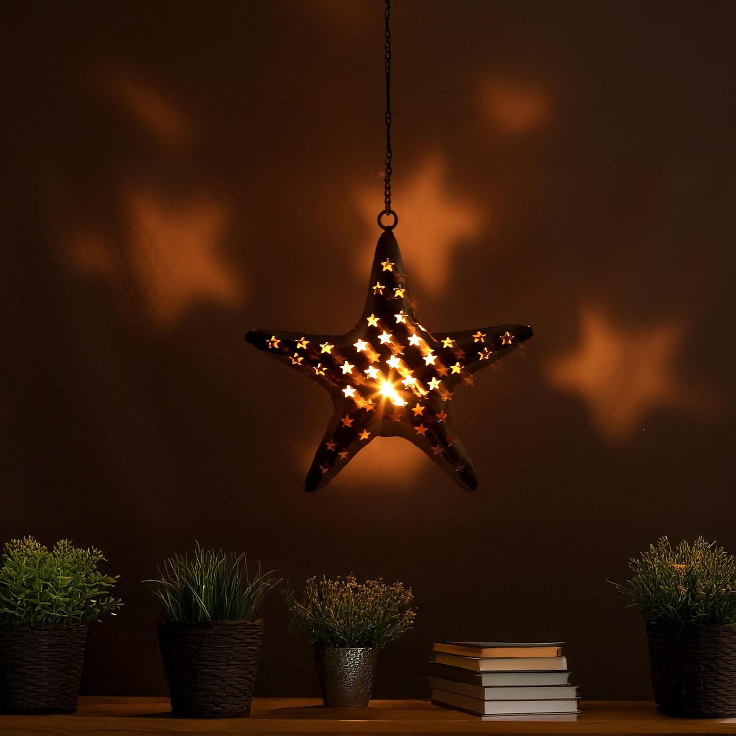 Hanging Star Shaped Metal Tealight Lantern (11x10 in) with Sturdy Chain | Ideal for Christmas Décor, Housewarming Gifts & Rustic Living Room Accents (Star) — photo — 2 of 8