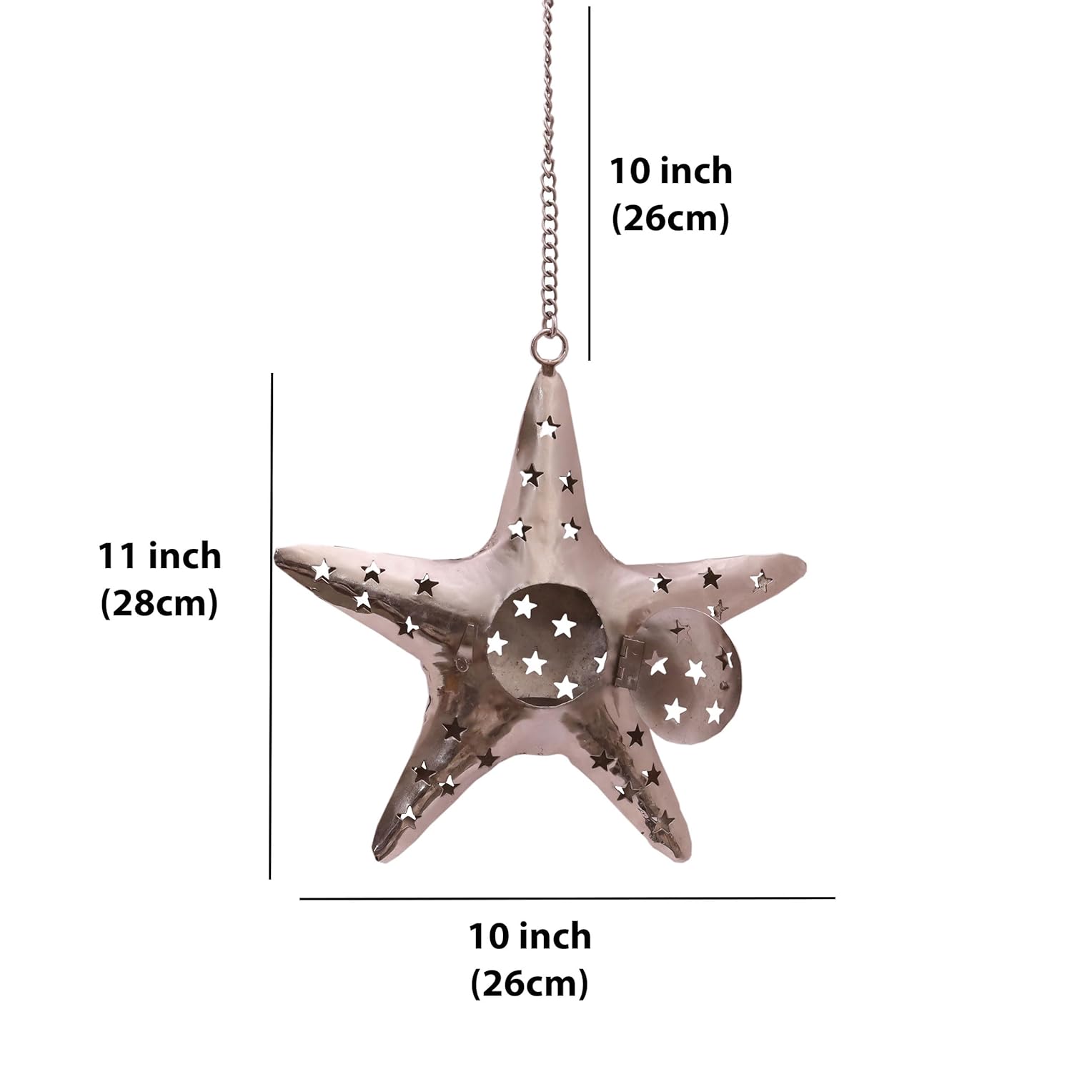 Hanging Star Shaped Metal Tealight Lantern (11x10 in) with Sturdy Chain | Ideal for Christmas Décor, Housewarming Gifts & Rustic Living Room Accents (Star) — photo — 6 of 8