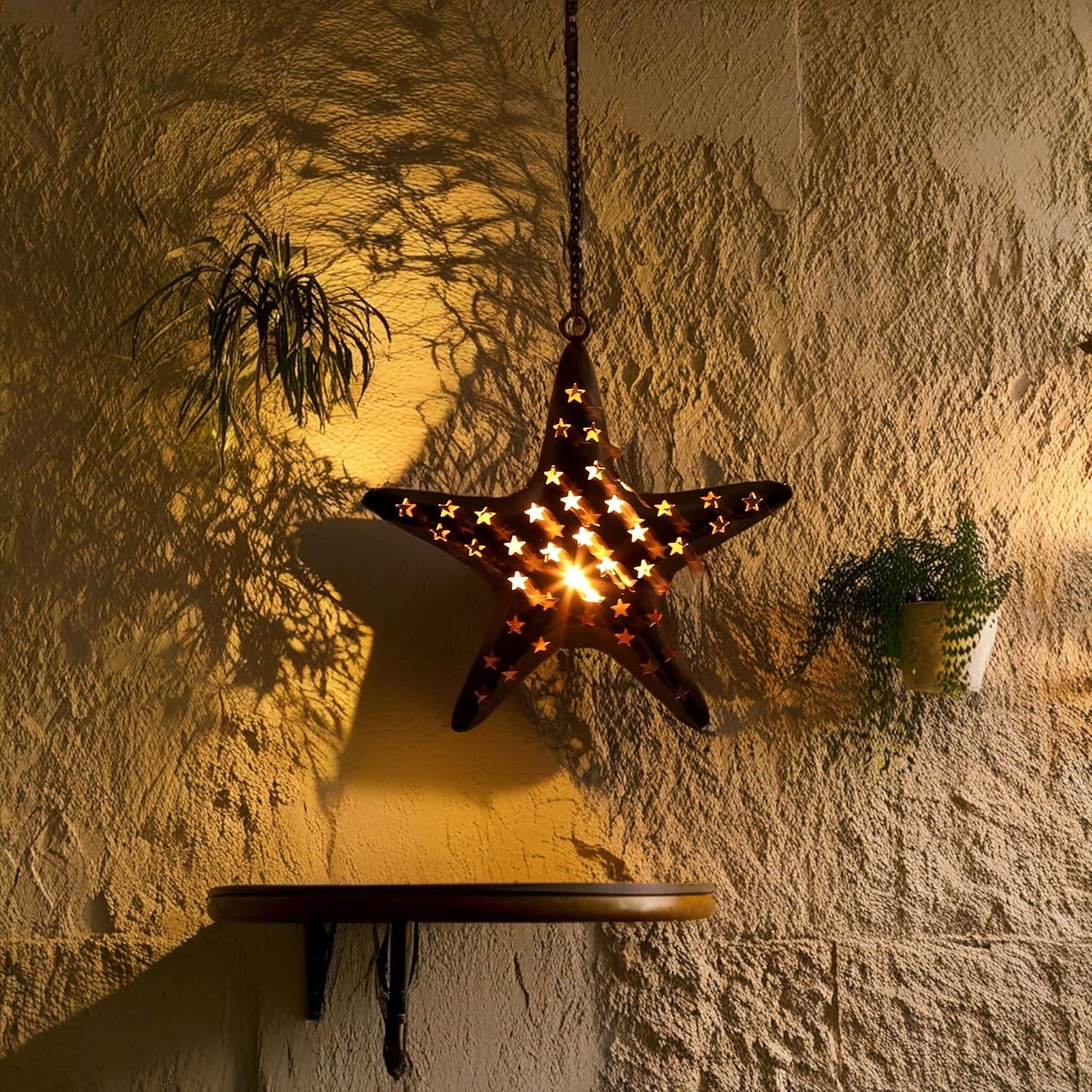 Hanging Star Shaped Metal Tealight Lantern (11x10 in) with Sturdy Chain | Ideal for Christmas Décor, Housewarming Gifts & Rustic Living Room Accents (Star) — photo — 4 of 8