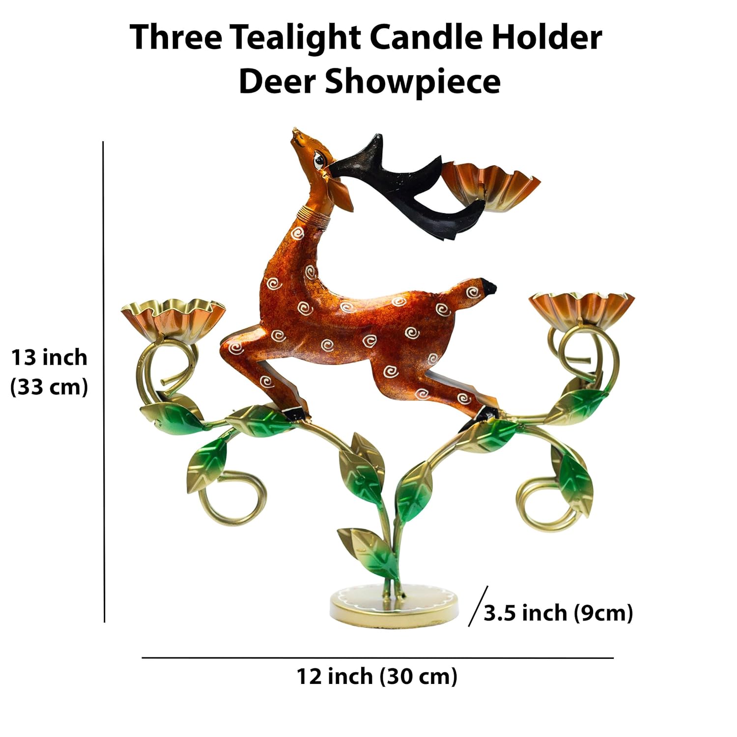 Decorative Deer Tealight Holder 3-Candle Christmas Decor Showpiece Statue for Living Room Decor, Dining Table Centerpiece, Gift Ideas | Durable Rust-Proof Iron for Festive & Everyday Use (Design 4) — photo — 6 of 8