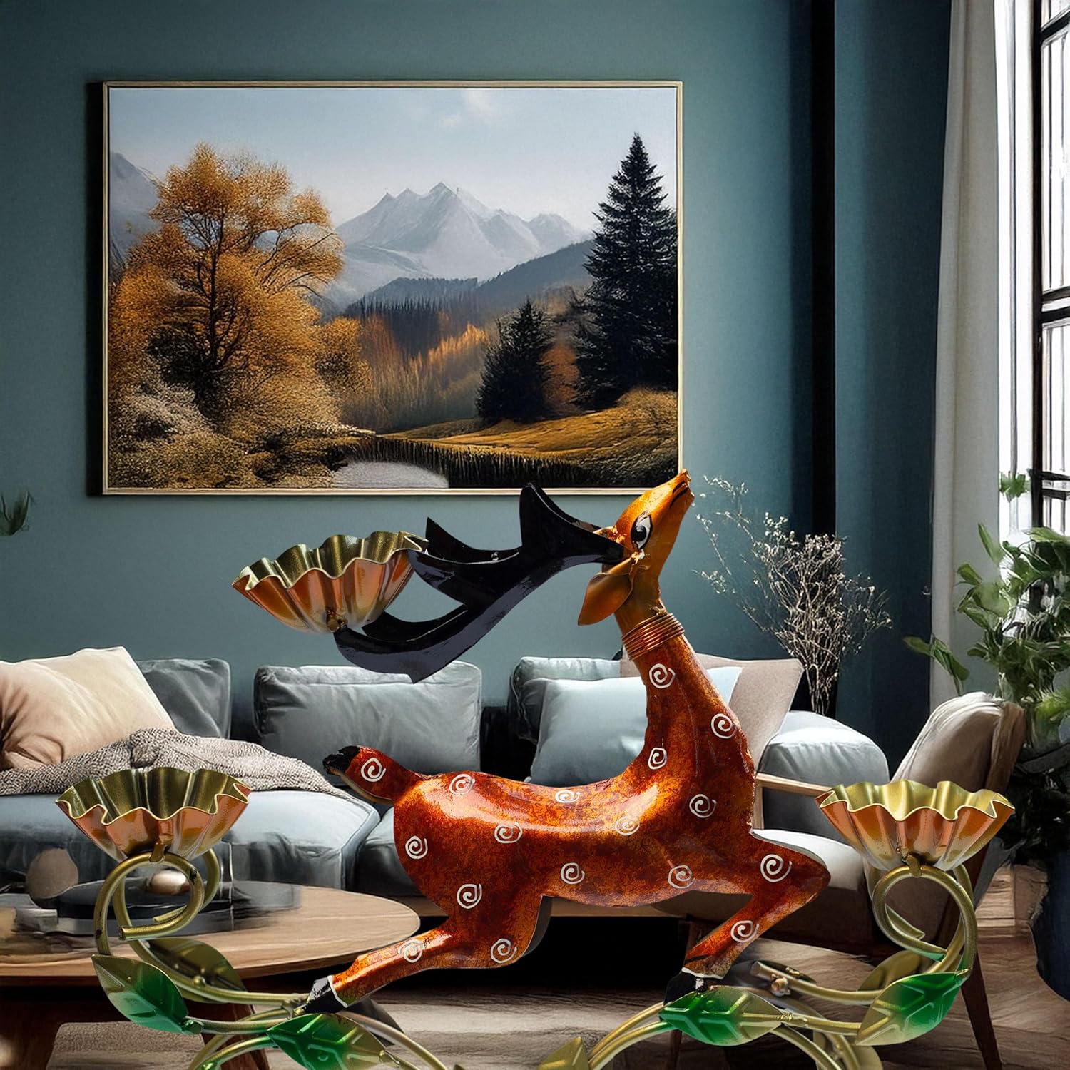 Decorative Deer Tealight Holder 3-Candle Christmas Decor Showpiece Statue for Living Room Decor, Dining Table Centerpiece, Gift Ideas | Durable Rust-Proof Iron for Festive & Everyday Use (Design 4) — photo — 5 of 8