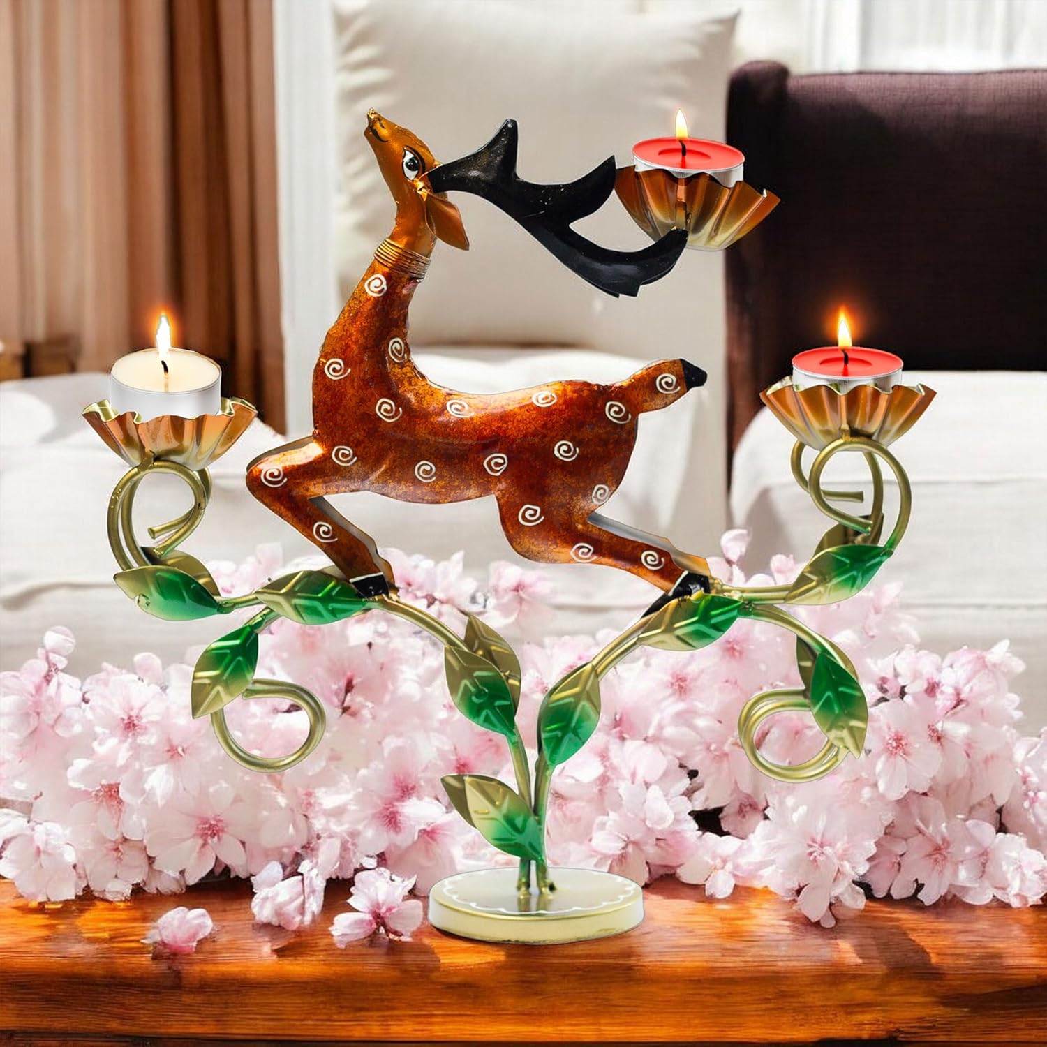 Decorative Deer Tealight Holder 3-Candle Christmas Decor Showpiece Statue for Living Room Decor, Dining Table Centerpiece, Gift Ideas | Durable Rust-Proof Iron for Festive & Everyday Use (Design 4) — photo — 2 of 8