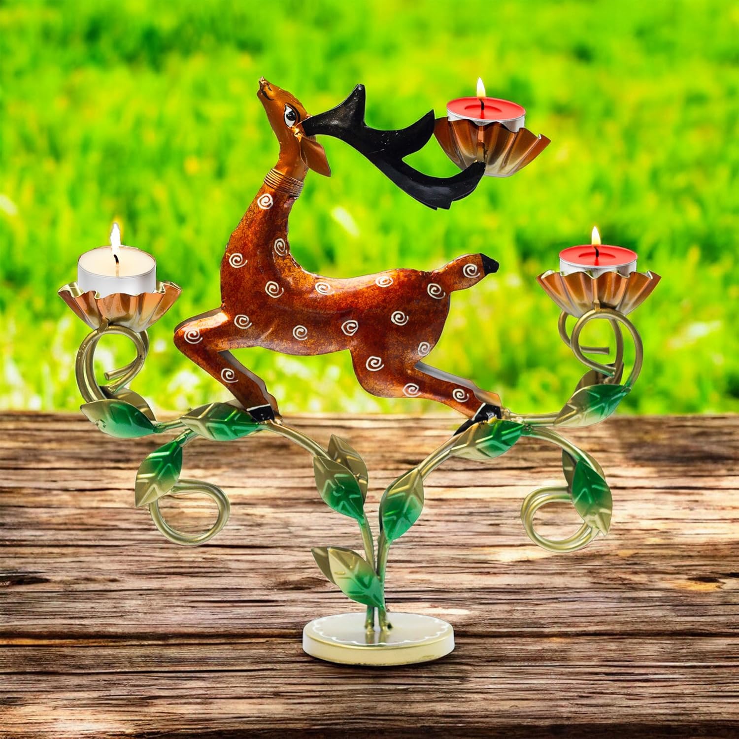 Decorative Deer Tealight Holder 3-Candle Christmas Decor Showpiece Statue for Living Room Decor, Dining Table Centerpiece, Gift Ideas | Durable Rust-Proof Iron for Festive & Everyday Use (Design 4) — photo — 8 of 8