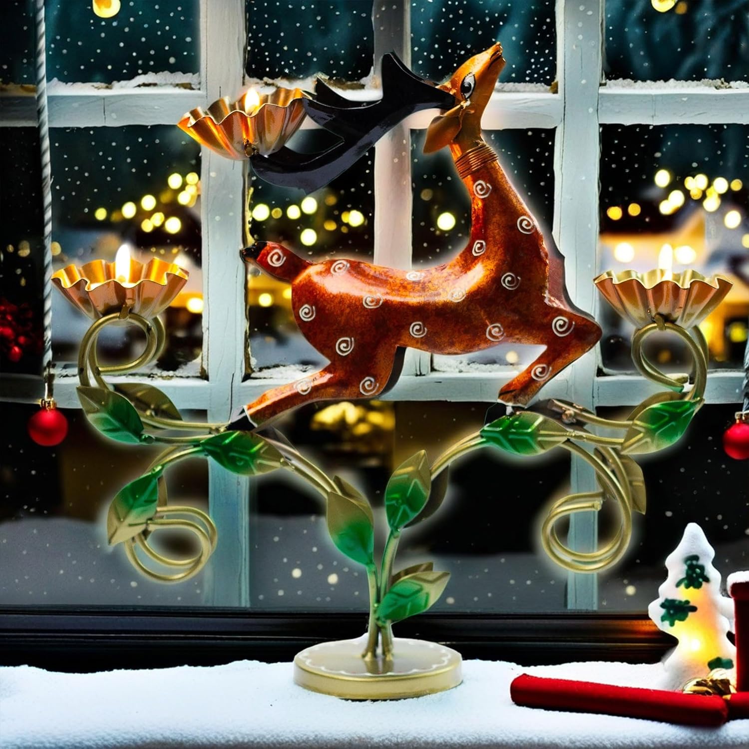Decorative Deer Tealight Holder 3-Candle Christmas Decor Showpiece Statue for Living Room Decor, Dining Table Centerpiece, Gift Ideas | Durable Rust-Proof Iron for Festive & Everyday Use (Design 4) — photo — 3 of 8