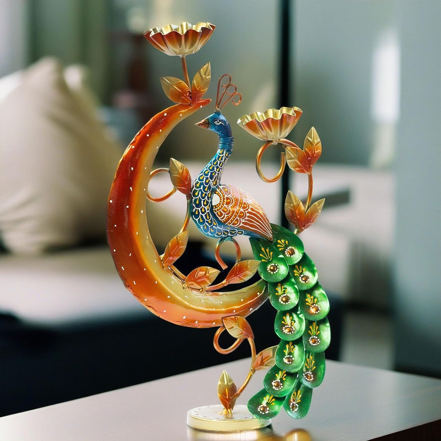 Illuminate Your Space with Elegant Tealight Candle Holder - Decorative Peacock Two Candle Holder for Home Decor, Living Room, Corporate Gifting (Design 5)