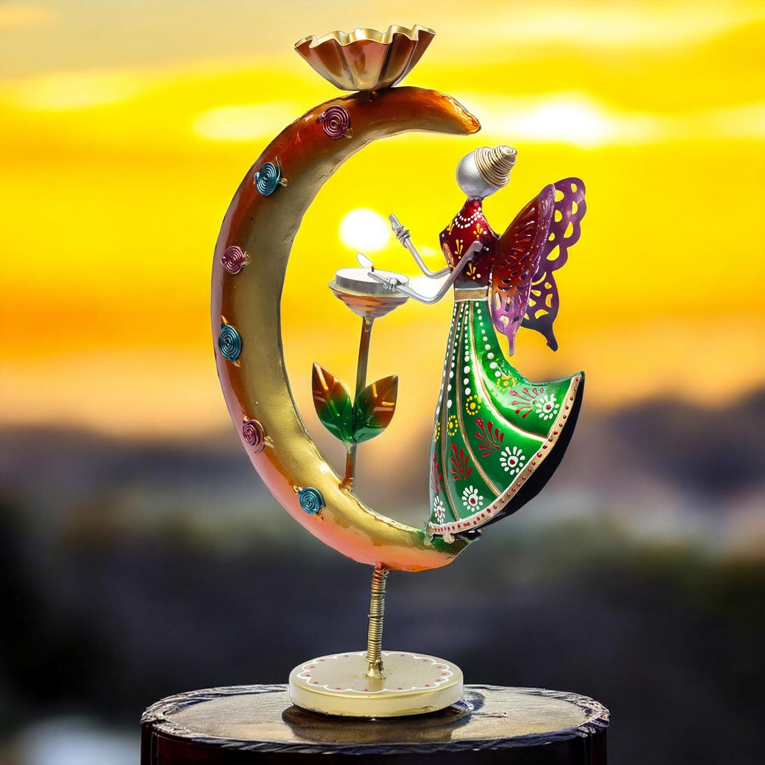 Elegant Angel Tealight Candle Holder. Decorative Two Candle Handmade Iron Showpiece for Living Room, Table, Patio, Restaurants (Design 6) — photo — 2 of 7