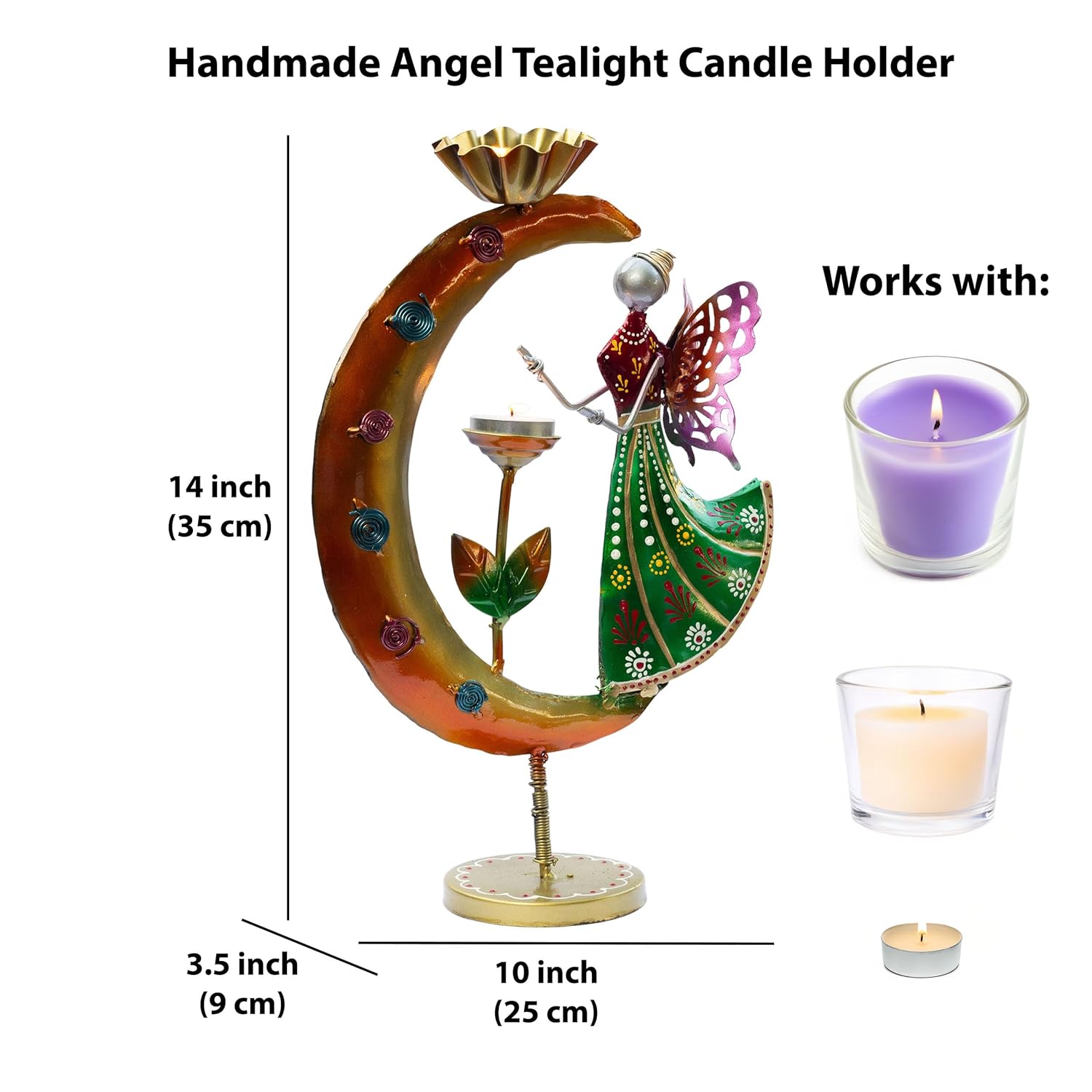 Elegant Angel Tealight Candle Holder. Decorative Two Candle Handmade Iron Showpiece for Living Room, Table, Patio, Restaurants (Design 6) — photo — 6 of 7