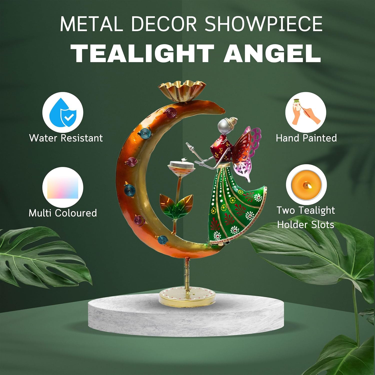 Elegant Angel Tealight Candle Holder. Decorative Two Candle Handmade Iron Showpiece for Living Room, Table, Patio, Restaurants (Design 6) — photo — 3 of 7