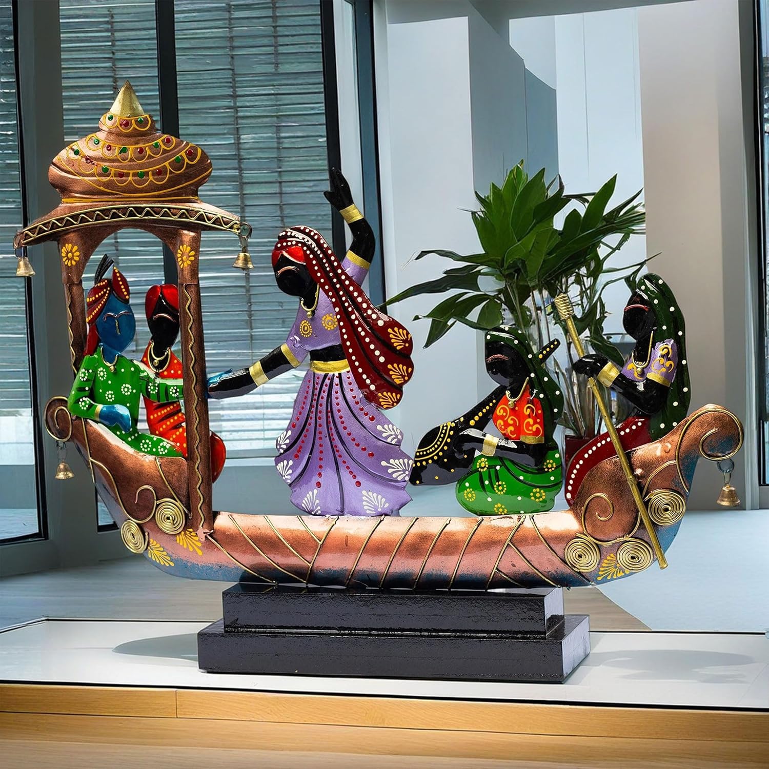 Handcrafted Ethnic Tribal Boat with Dancing Musicians Showpiece - 15x18 Inch Home Décor with Wooden Base - Gift for Housewarming, Festivals, Weddings, Corporate Events — photo — 2 of 7