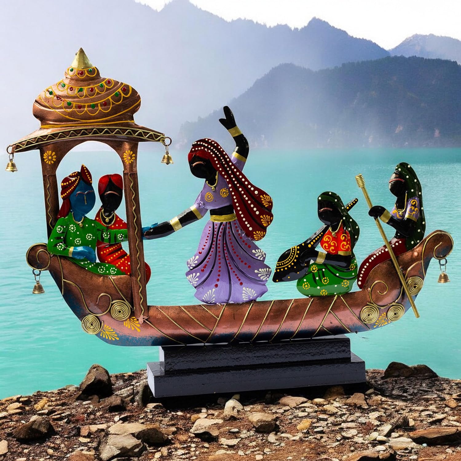 Handcrafted Ethnic Tribal Boat with Dancing Musicians Showpiece - 15x18 Inch Home Décor with Wooden Base - Gift for Housewarming, Festivals, Weddings, Corporate Events — photo — 4 of 7
