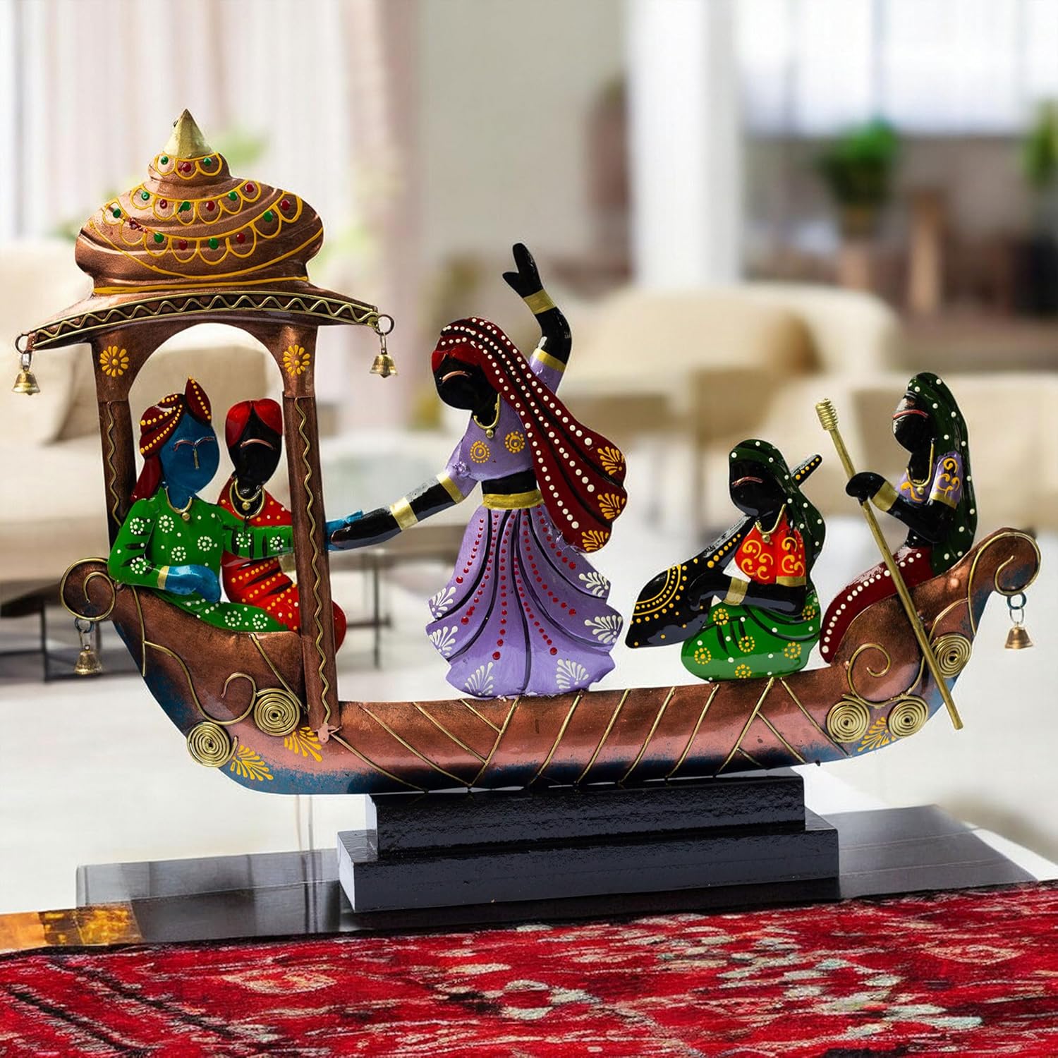 Handcrafted Ethnic Tribal Boat with Dancing Musicians Showpiece - 15x18 Inch Home Décor with Wooden Base - Gift for Housewarming, Festivals, Weddings, Corporate Events — photo — 7 of 7