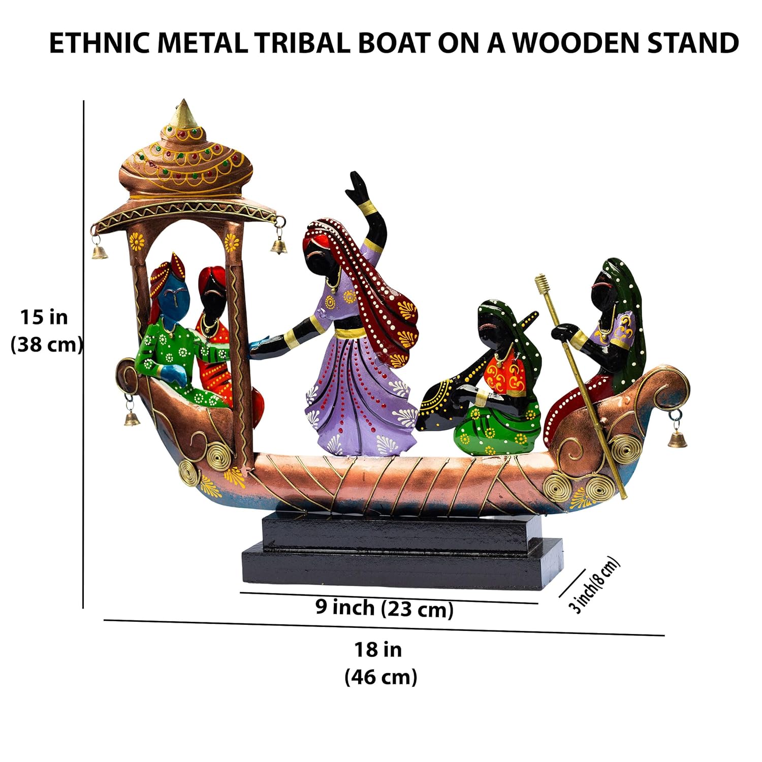 Handcrafted Ethnic Tribal Boat with Dancing Musicians Showpiece - 15x18 Inch Home Décor with Wooden Base - Gift for Housewarming, Festivals, Weddings, Corporate Events — photo — 6 of 7