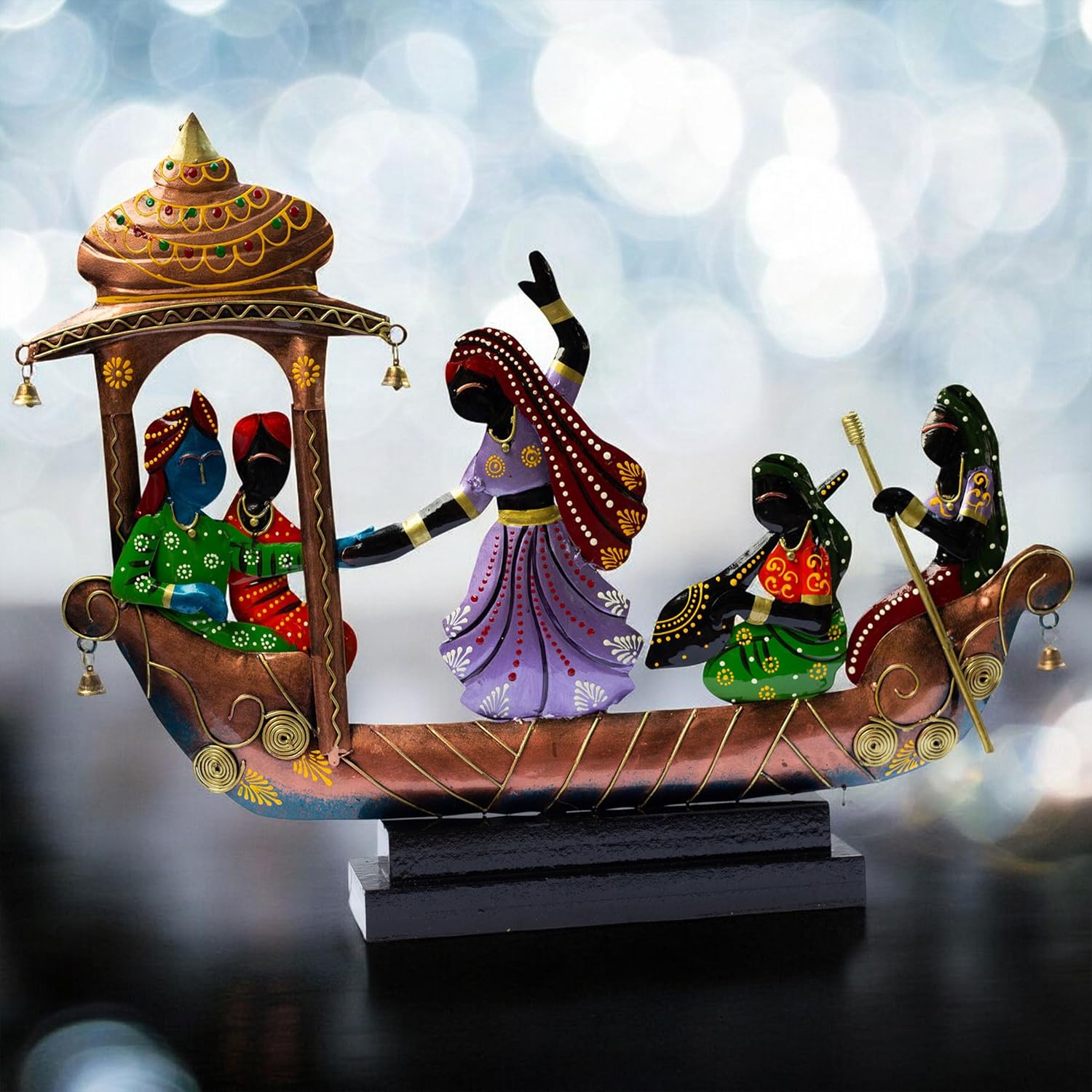 Handcrafted Ethnic Tribal Boat with Dancing Musicians Showpiece - 15x18 Inch Home Décor with Wooden Base - Gift for Housewarming, Festivals, Weddings, Corporate Events — photo — 5 of 7