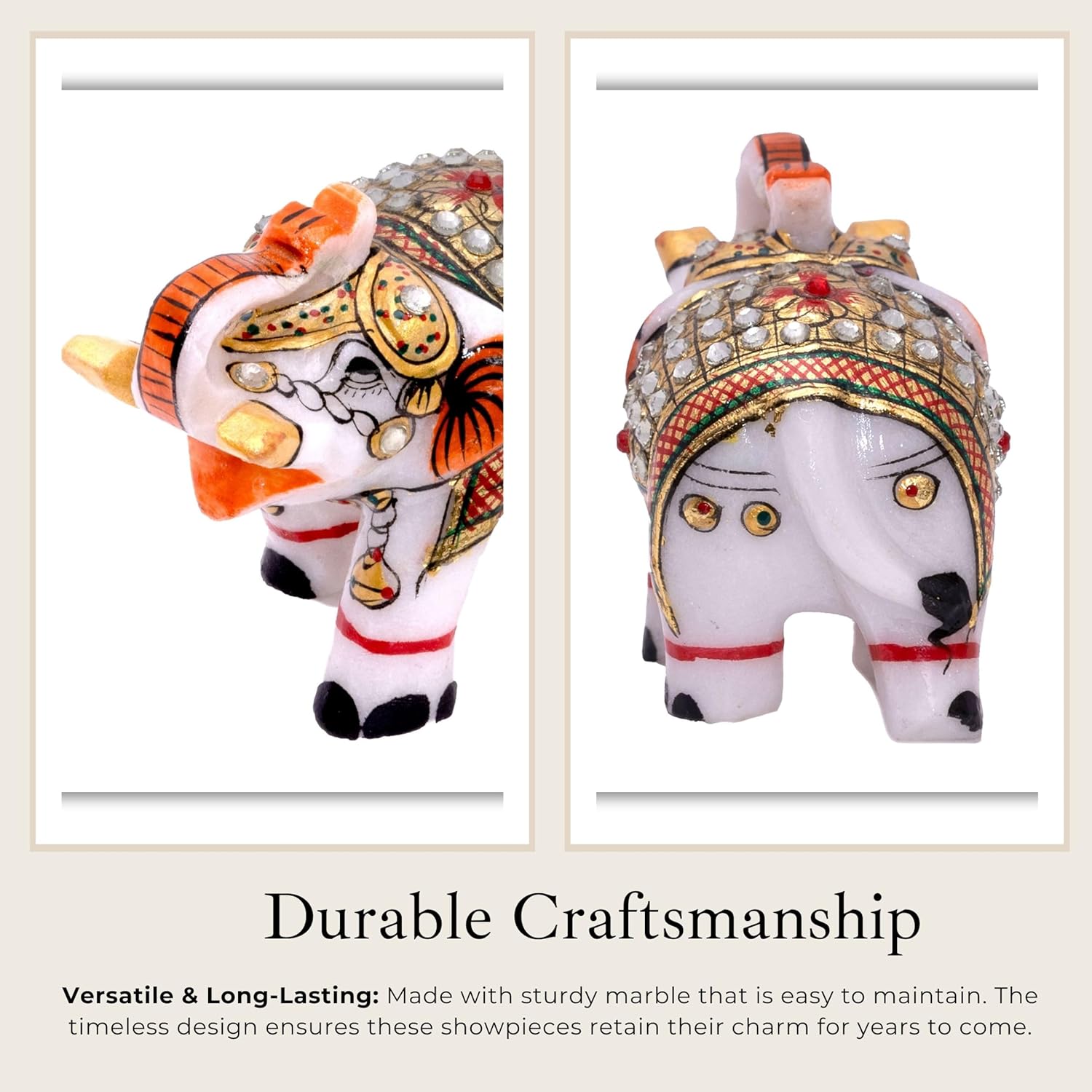 Pack of 2 Marble Elephant Figurines, 2.5 Inch Trunk Up Vastu Inspired Good Luck Showpiece, Handcrafted Home & Office Decor, Festival Gift (2.5 inch) — photo — 5 of 8