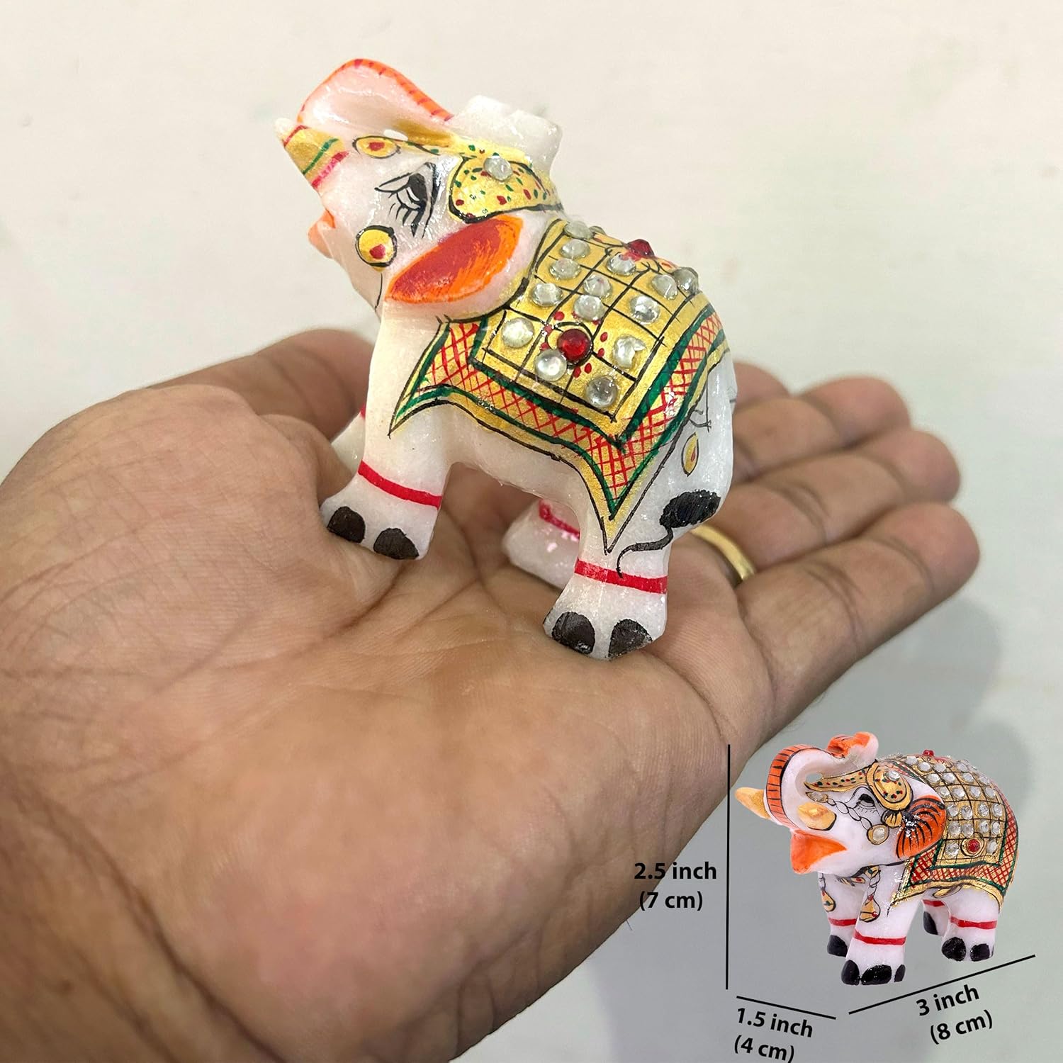 Pack of 2 Marble Elephant Figurines, 2.5 Inch Trunk Up Vastu Inspired Good Luck Showpiece, Handcrafted Home & Office Decor, Festival Gift (2.5 inch) — photo — 6 of 8