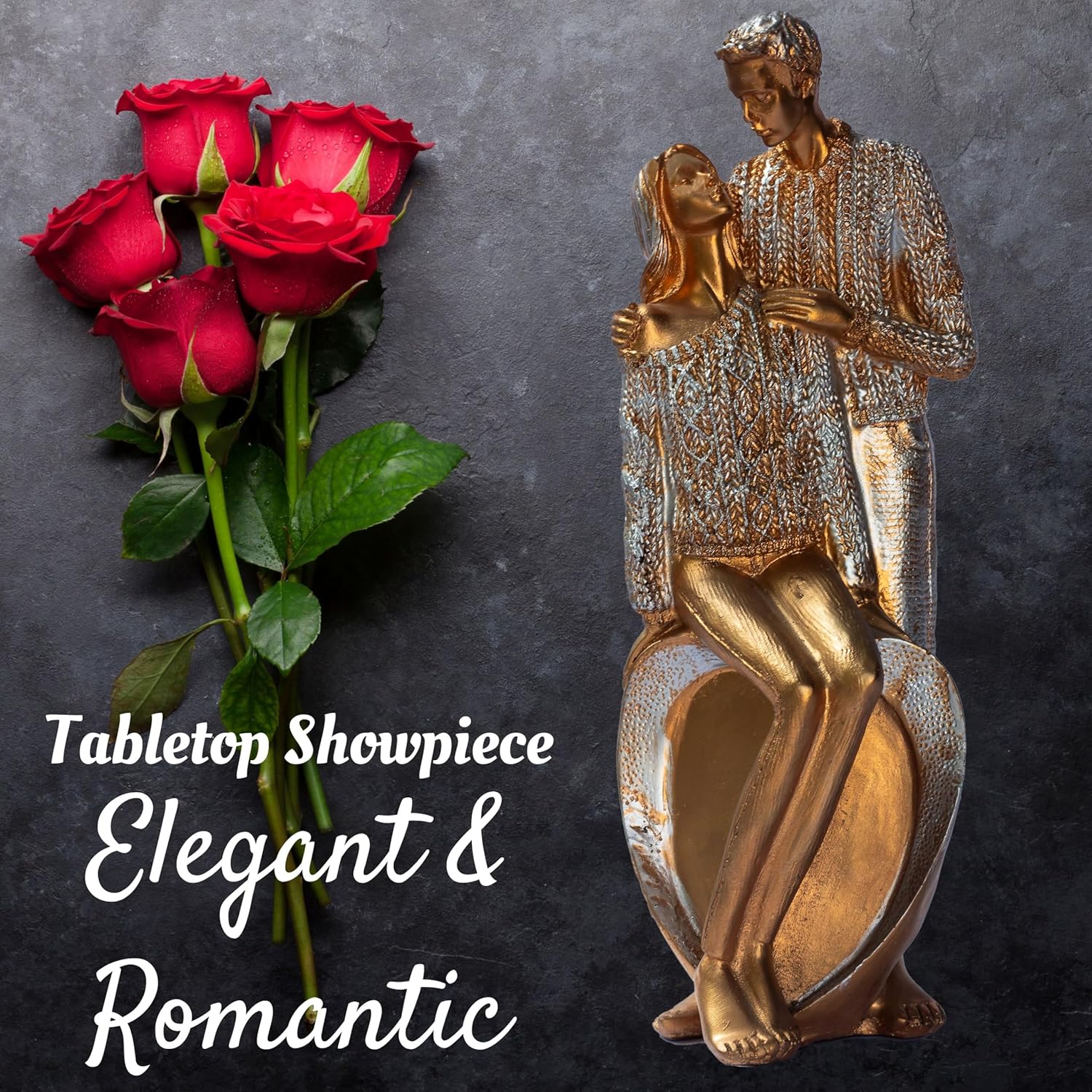 Elegant Gold Couple Figurine – Romantic Poly-Resin Sculpture for Home Décor, Anniversary, and Valentine’s Day Gift – Intricately Designed Love Statue (Gold) — photo — 3 of 8