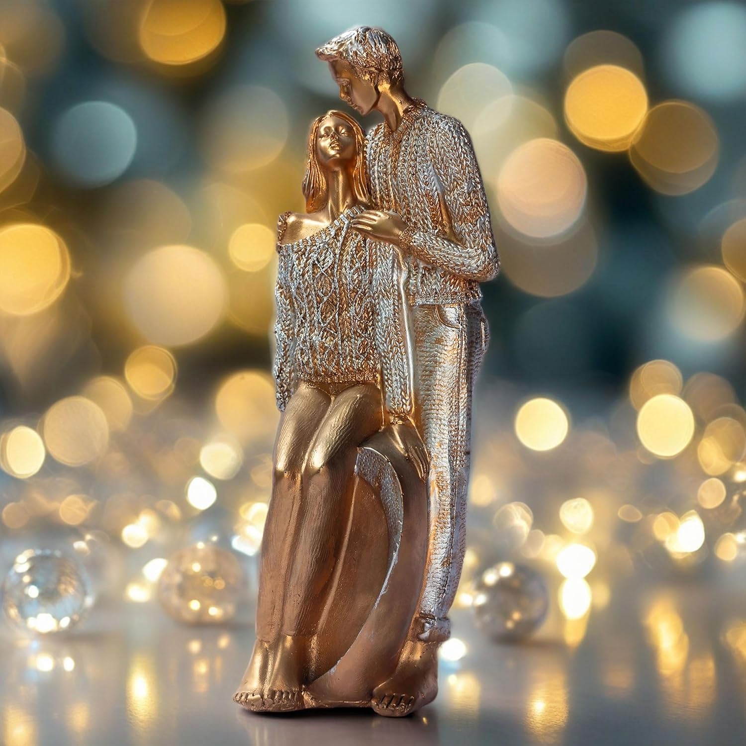 Elegant Gold Couple Figurine – Romantic Poly-Resin Sculpture for Home Décor, Anniversary, and Valentine’s Day Gift – Intricately Designed Love Statue (Gold) — photo — 8 of 8