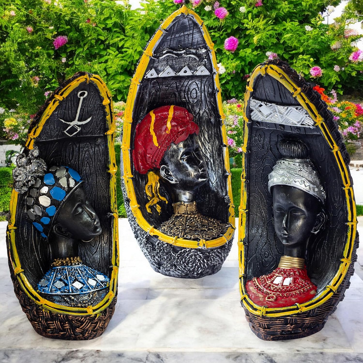 Set of 3 African Tribal Ladies Showpiece Statues | 8-Inch Resin Home Figurines Decorative Cultural Art for Living Room & Table Décor (African) — photo — 7 of 8