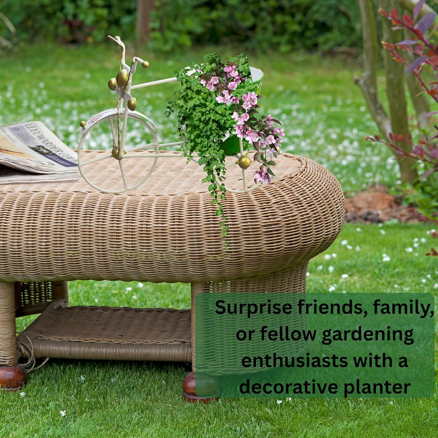 Garden Planter with Drainage Hole – Rust-Resistant Iron Flower Pot Bonsai Succulent Plants Holder for Indoor & Outdoor Home Décor, Decorative Items for Living Room (Tricycle Green) — photo — 9 of 9
