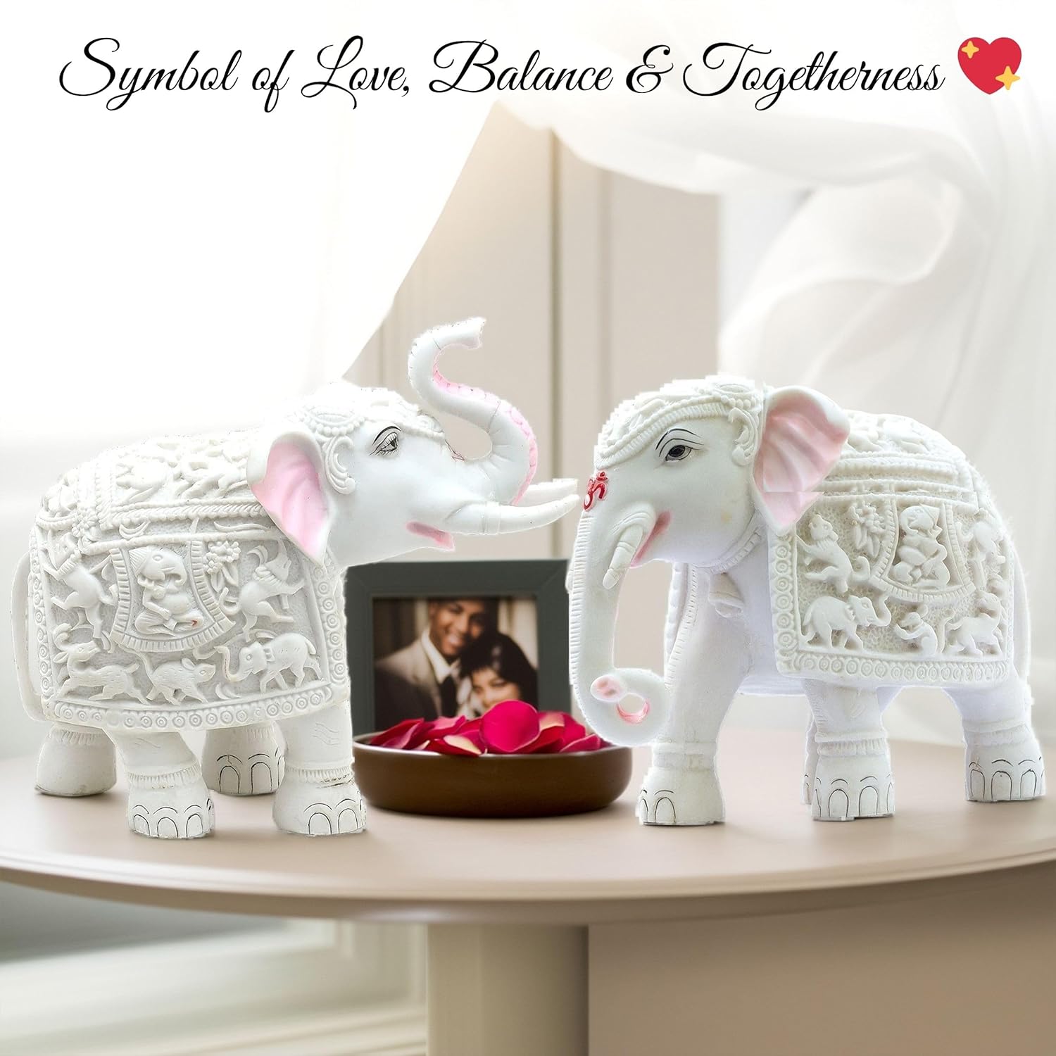 Harmony Marble Elephants Set of 2 – Trunk Up 8” & Trunk Down 7” Polyresin Marble Dust Showpiece Statue for Positivity, Vastu Decor, Feng Shui, Festival Gifting & Home — photo — 8 of 9