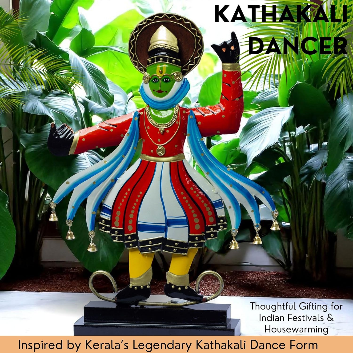 Kathakali Dancer Metal Showpiece – Traditional Kerala Folk Art Classical Dance Figurine – Home Decor Statue for Living Room, Gifting (12x18 inch) — photo — 8 of 9