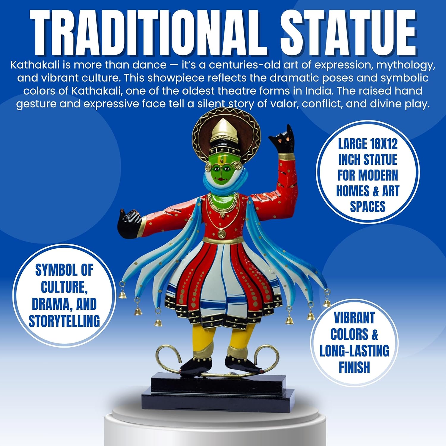 Kathakali Dancer Metal Showpiece – Traditional Kerala Folk Art Classical Dance Figurine – Home Decor Statue for Living Room, Gifting (12x18 inch) — photo — 2 of 9
