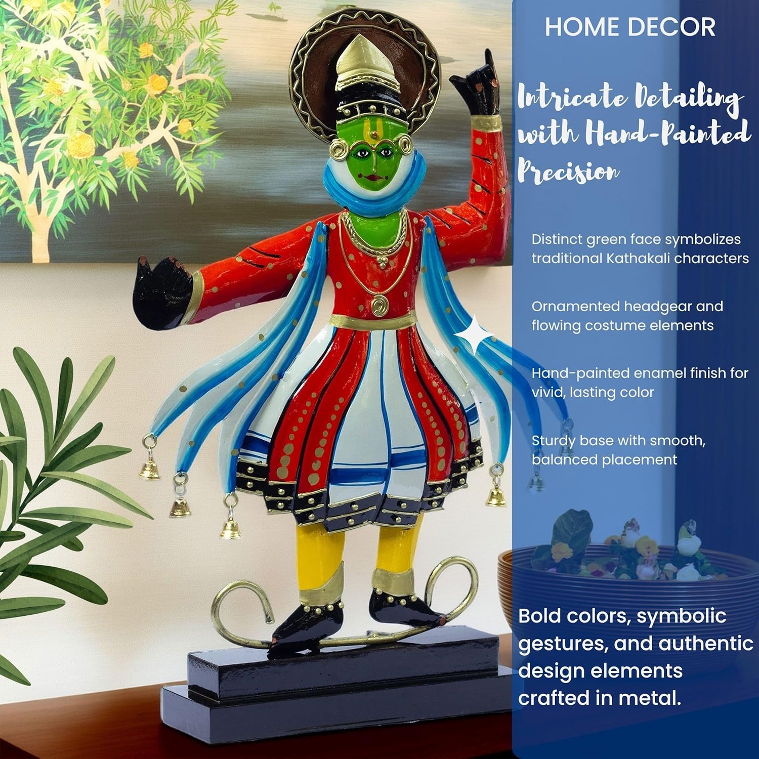 Kathakali Dancer Metal Showpiece – Traditional Kerala Folk Art Classical Dance Figurine – Home Decor Statue for Living Room, Gifting (12x18 inch) — photo — 7 of 9