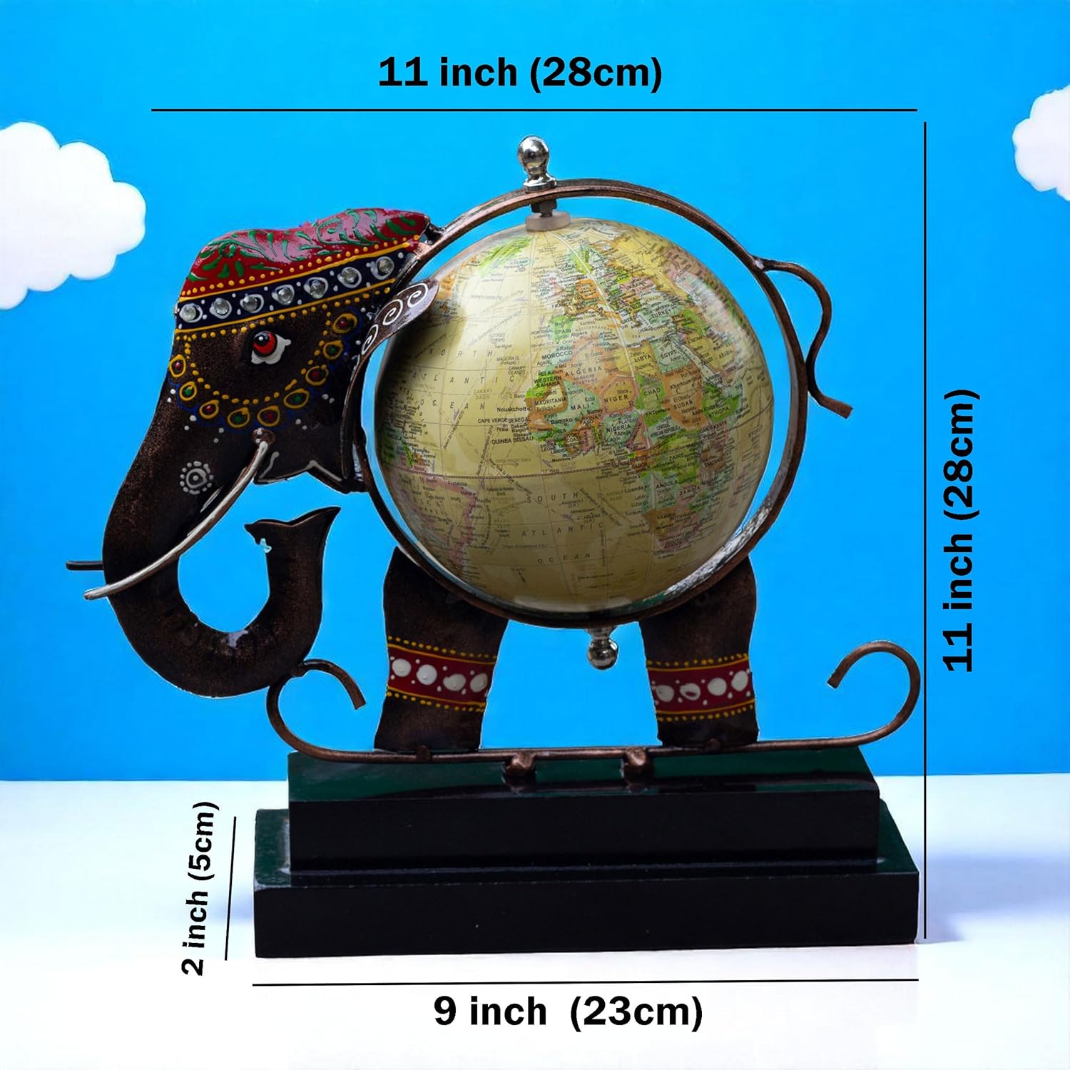 Metal Elephant Showpiece with Globe | Traditional Handicraft for Home & Office Decor | Globe for Study Table, Corporate Diwali Gift — photo — 5 of 7